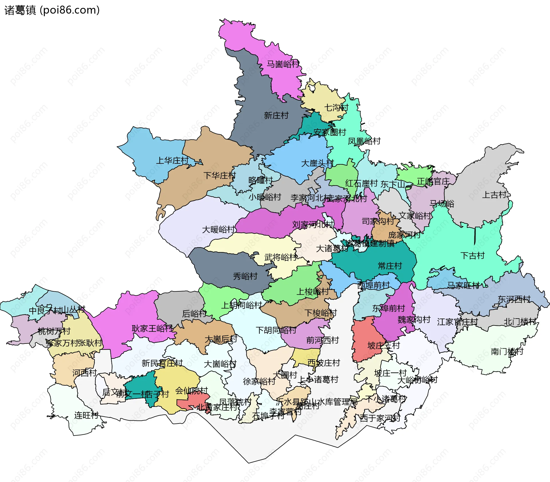 诸葛镇边界地图(五级行政区划)