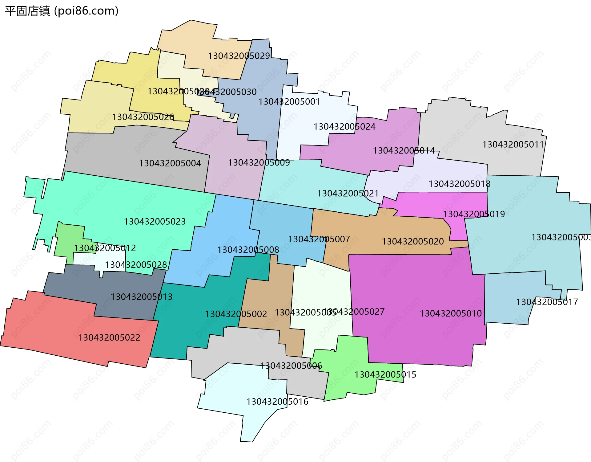 平固店镇边界地图(五级行政区划)