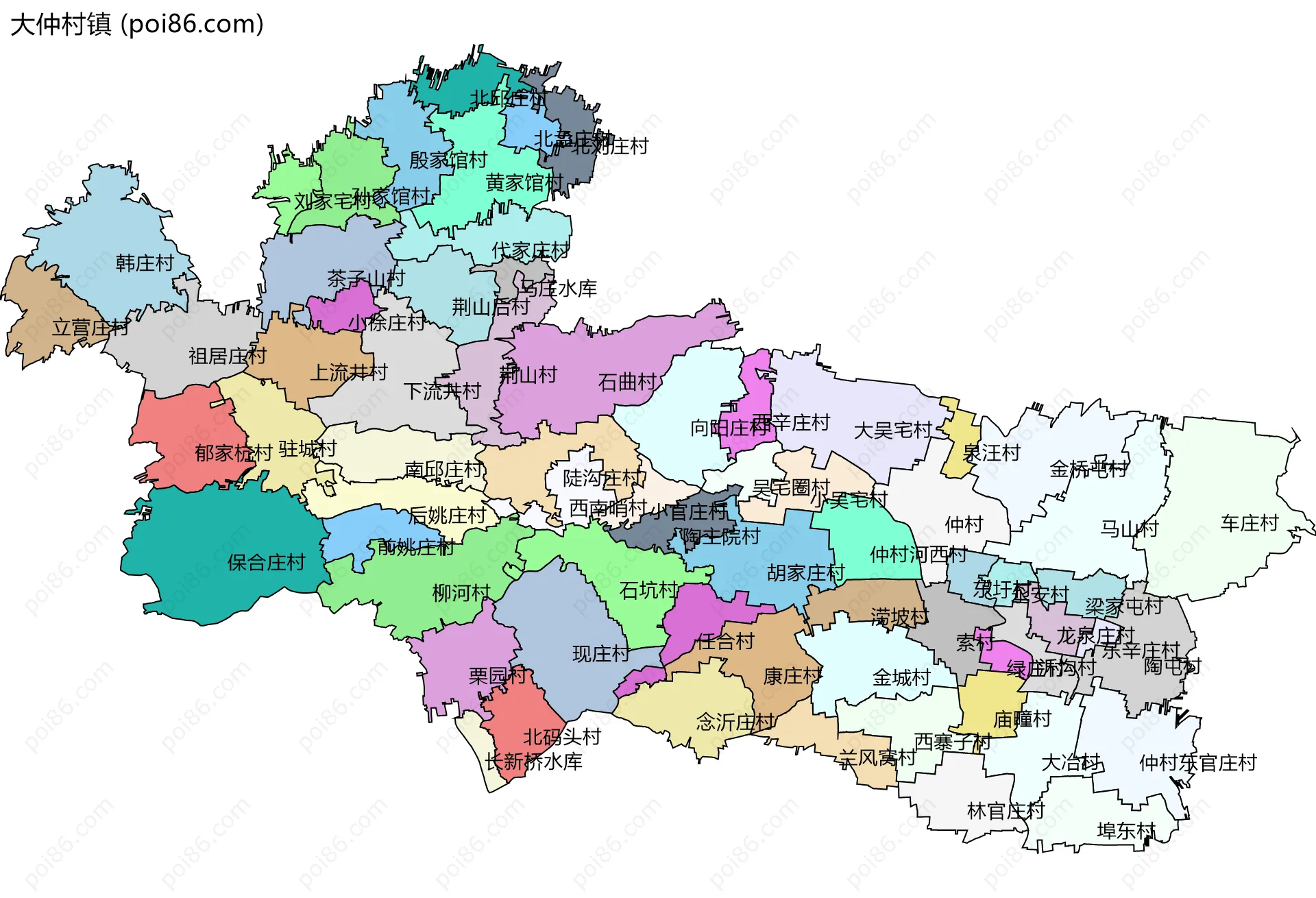 大仲村镇边界地图(五级行政区划)
