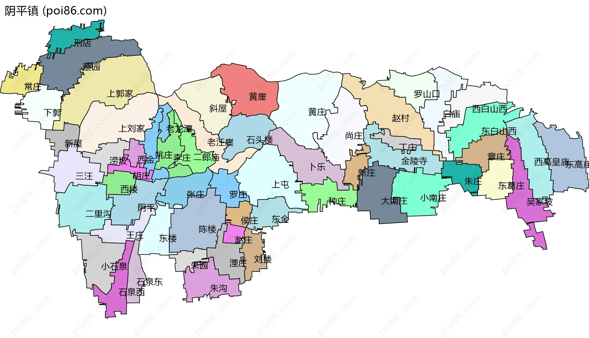 阴平镇边界地图(五级行政区划)