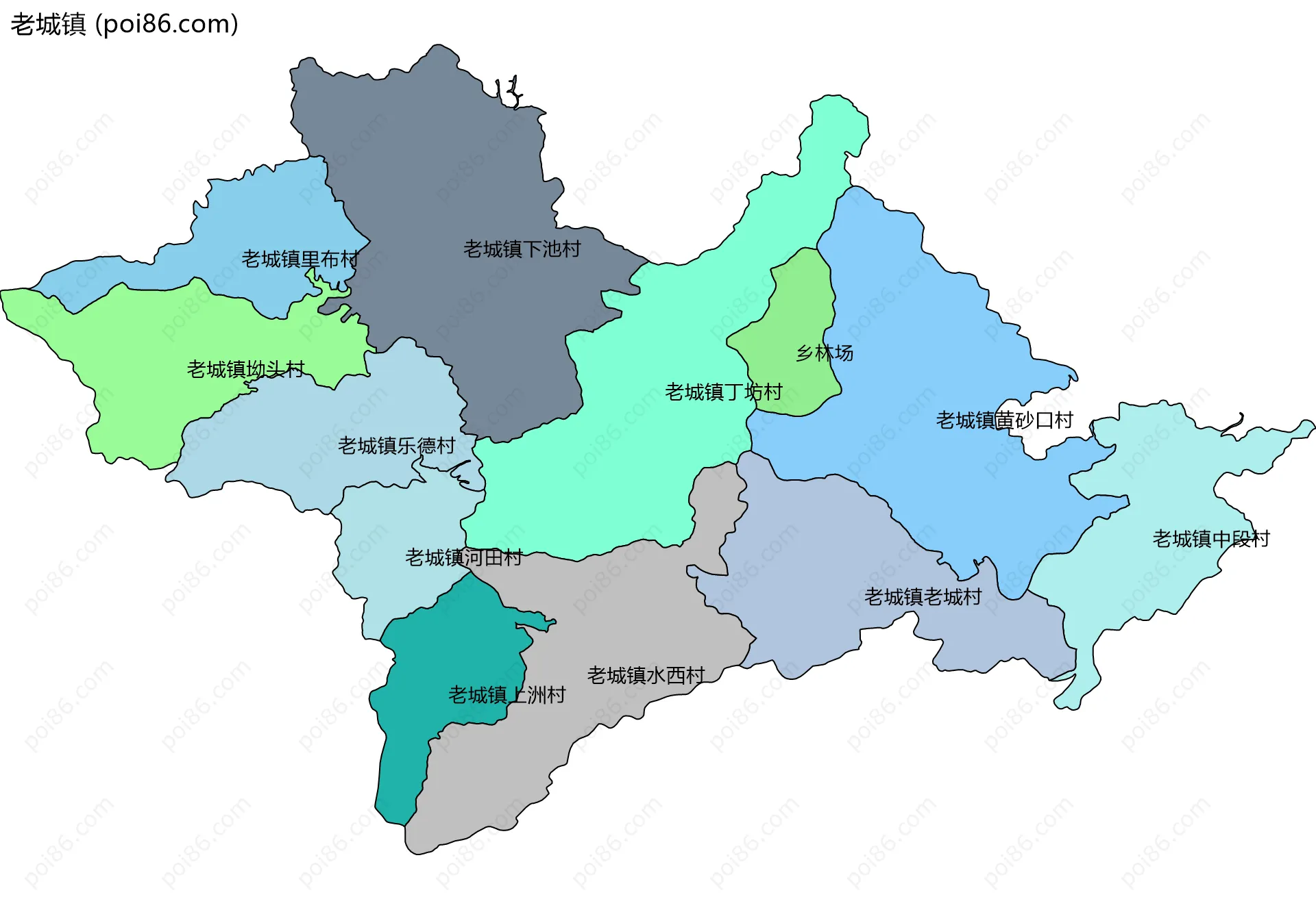 老城镇边界地图(五级行政区划)