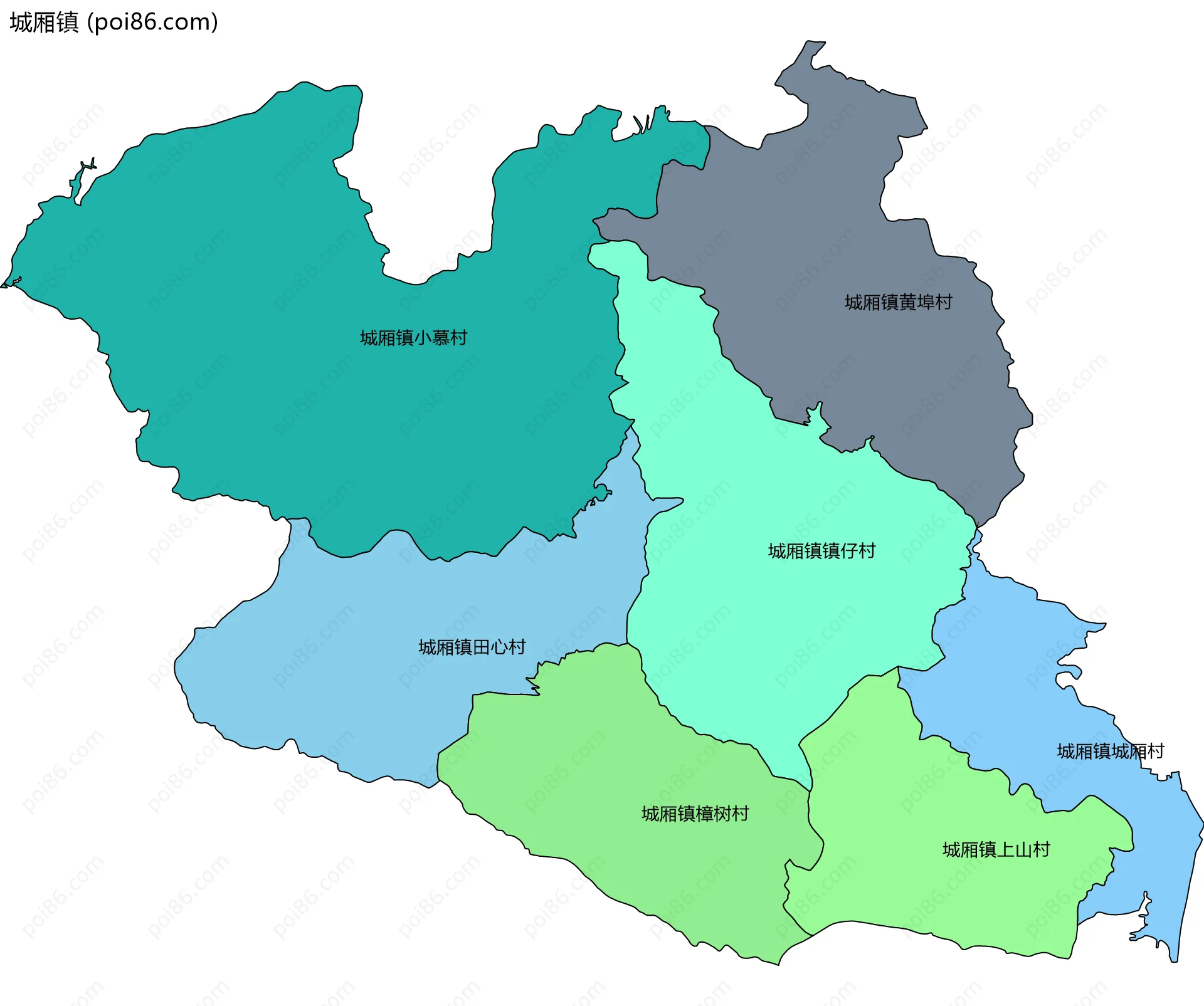 城厢镇边界地图(五级行政区划)