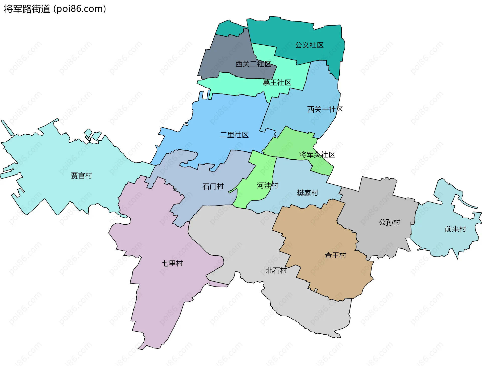 将军路街道边界地图(五级行政区划)