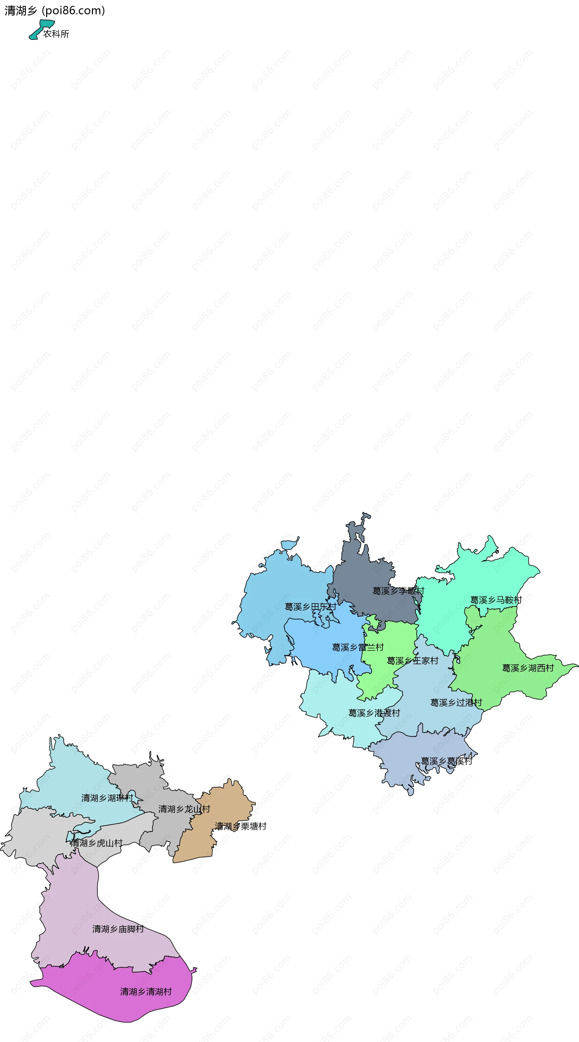 清湖乡边界地图(五级行政区划)