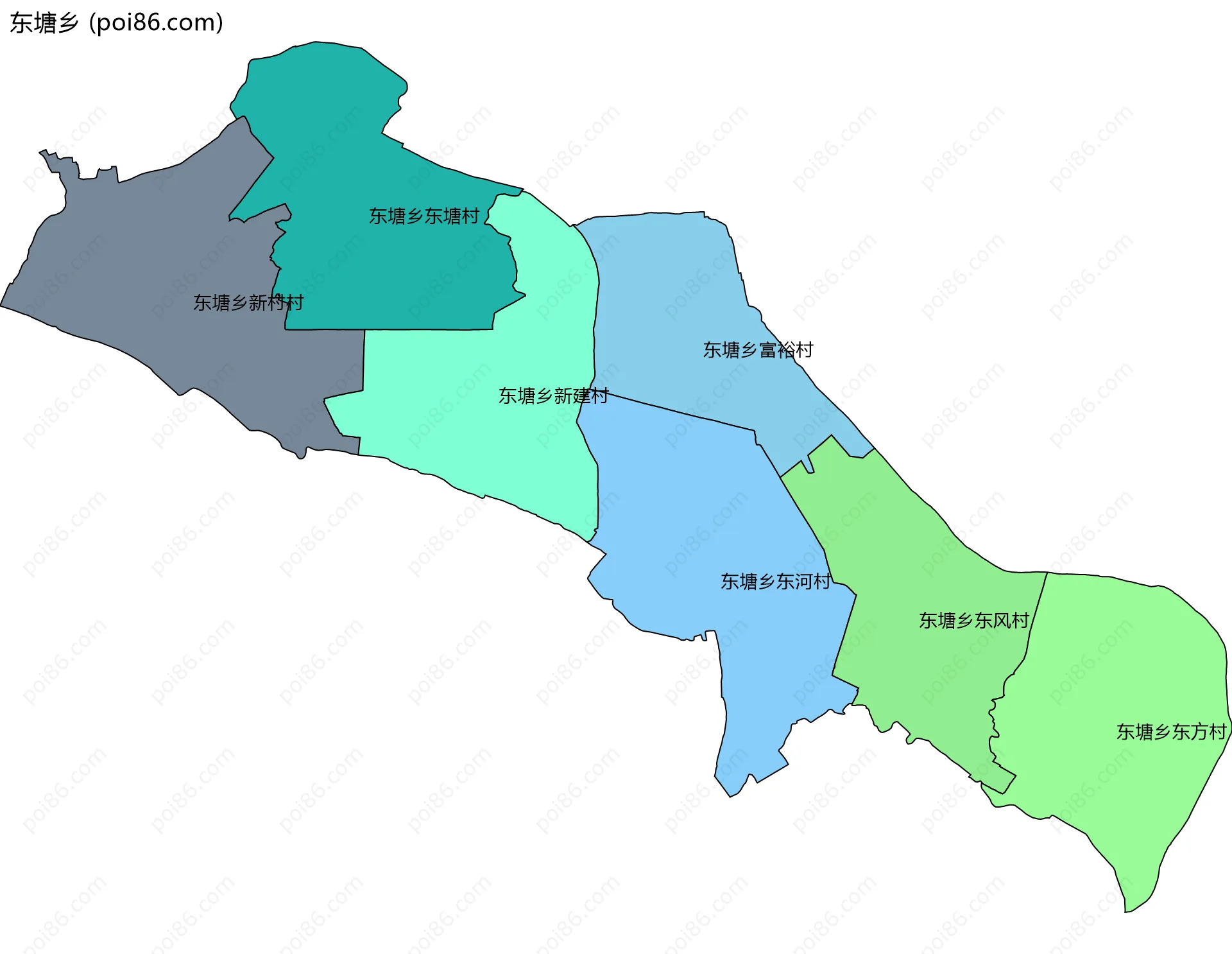东塘乡边界地图(五级行政区划)