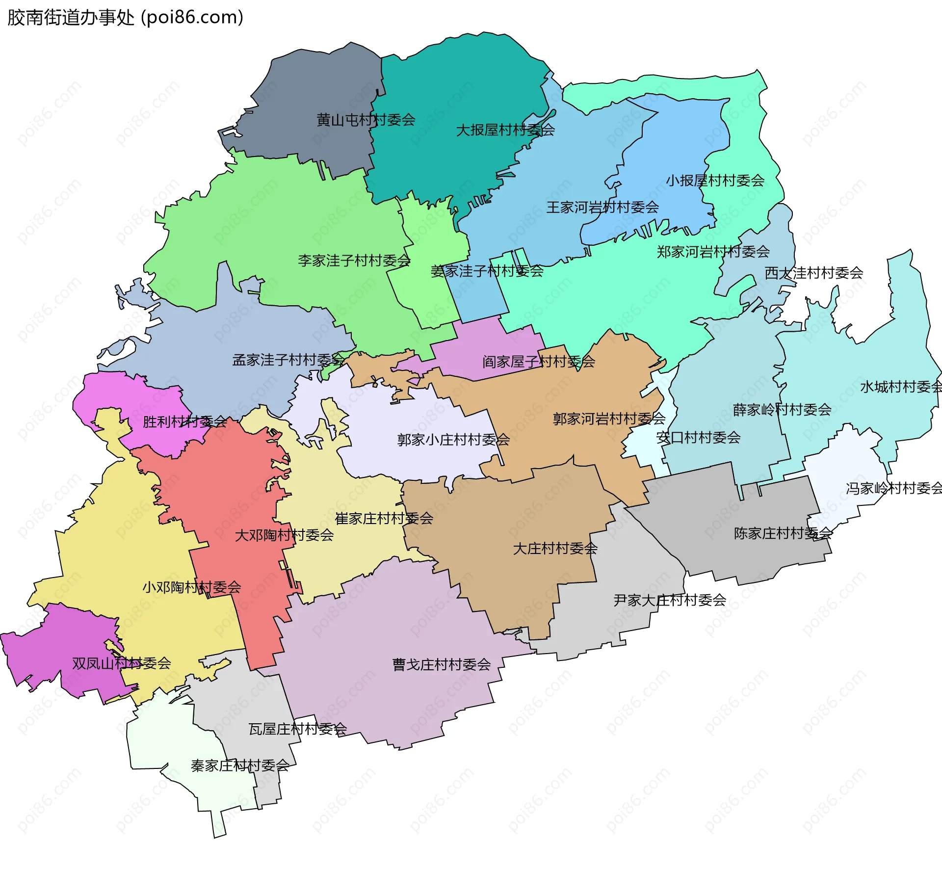 胶南街道办事处边界地图(五级行政区划)