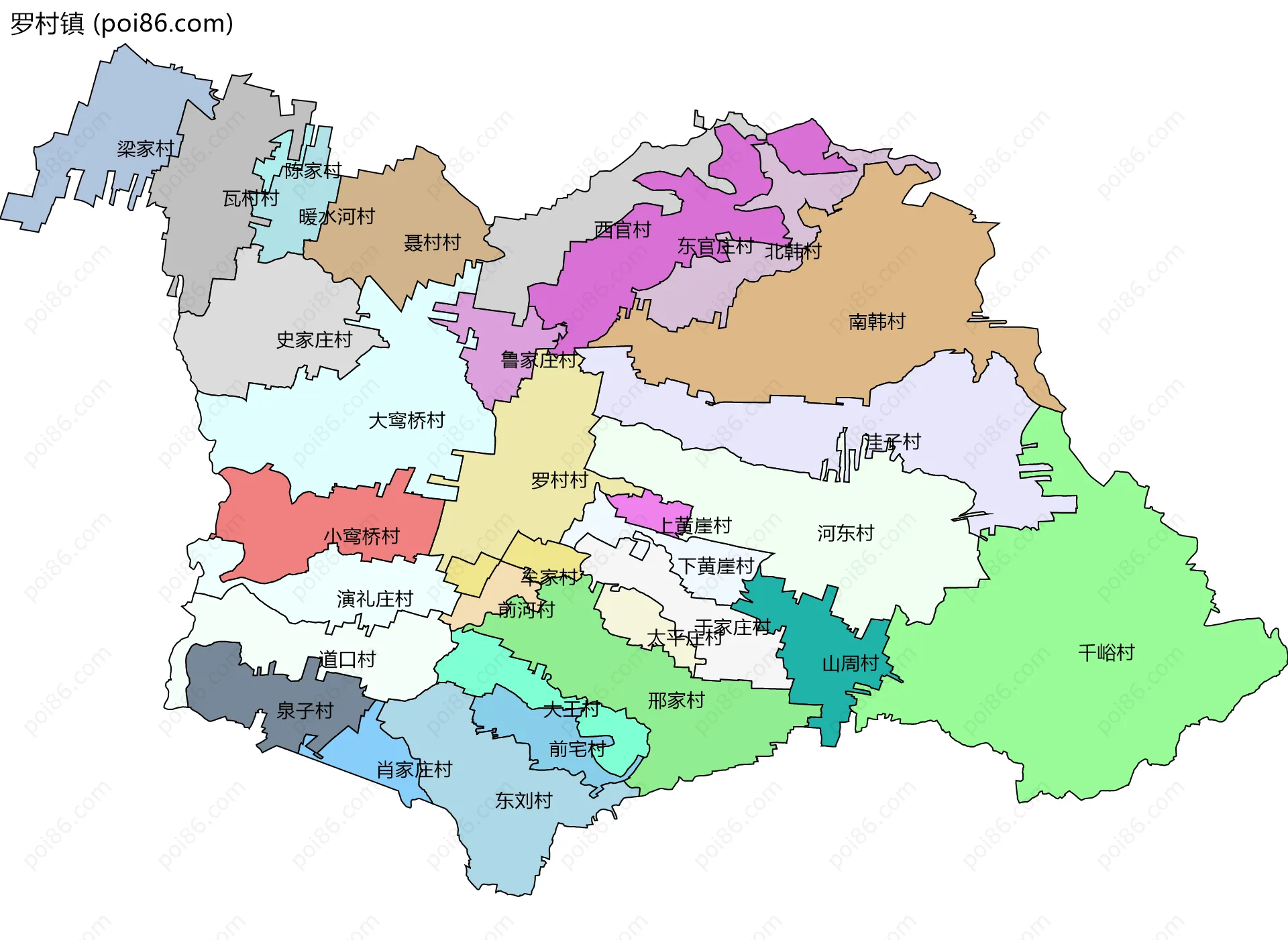 罗村镇边界地图(五级行政区划)