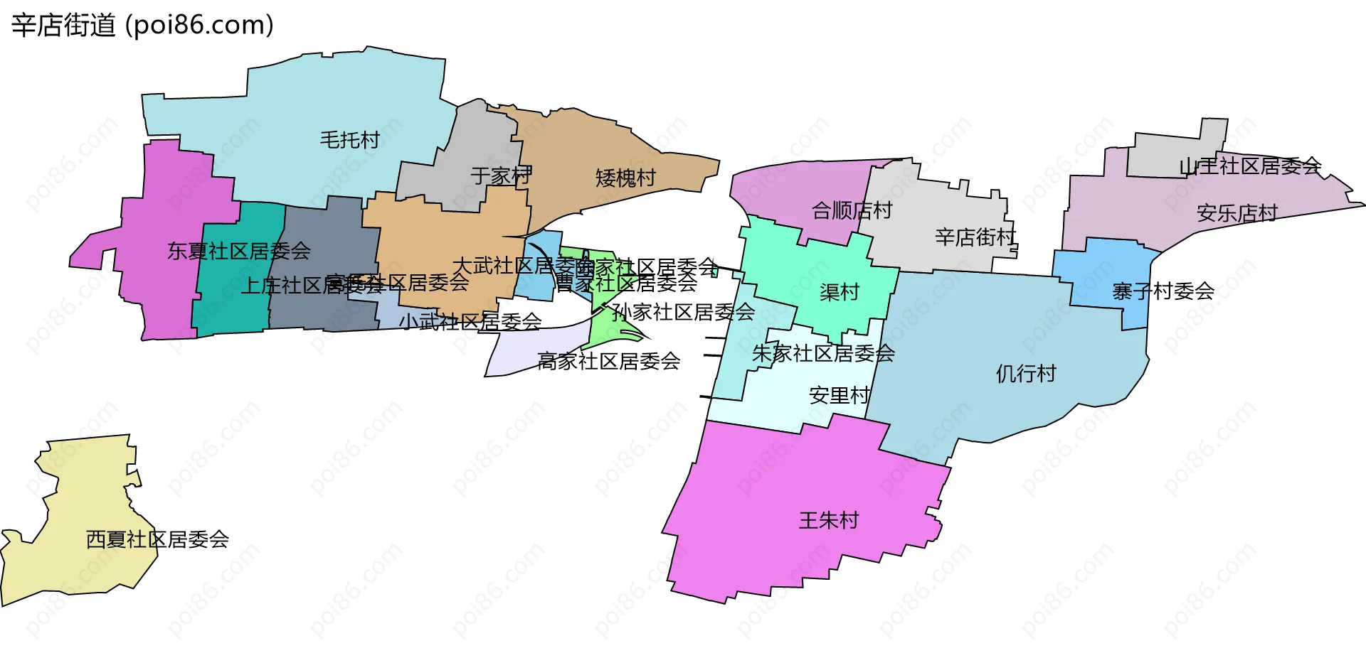 辛店街道边界地图(五级行政区划)