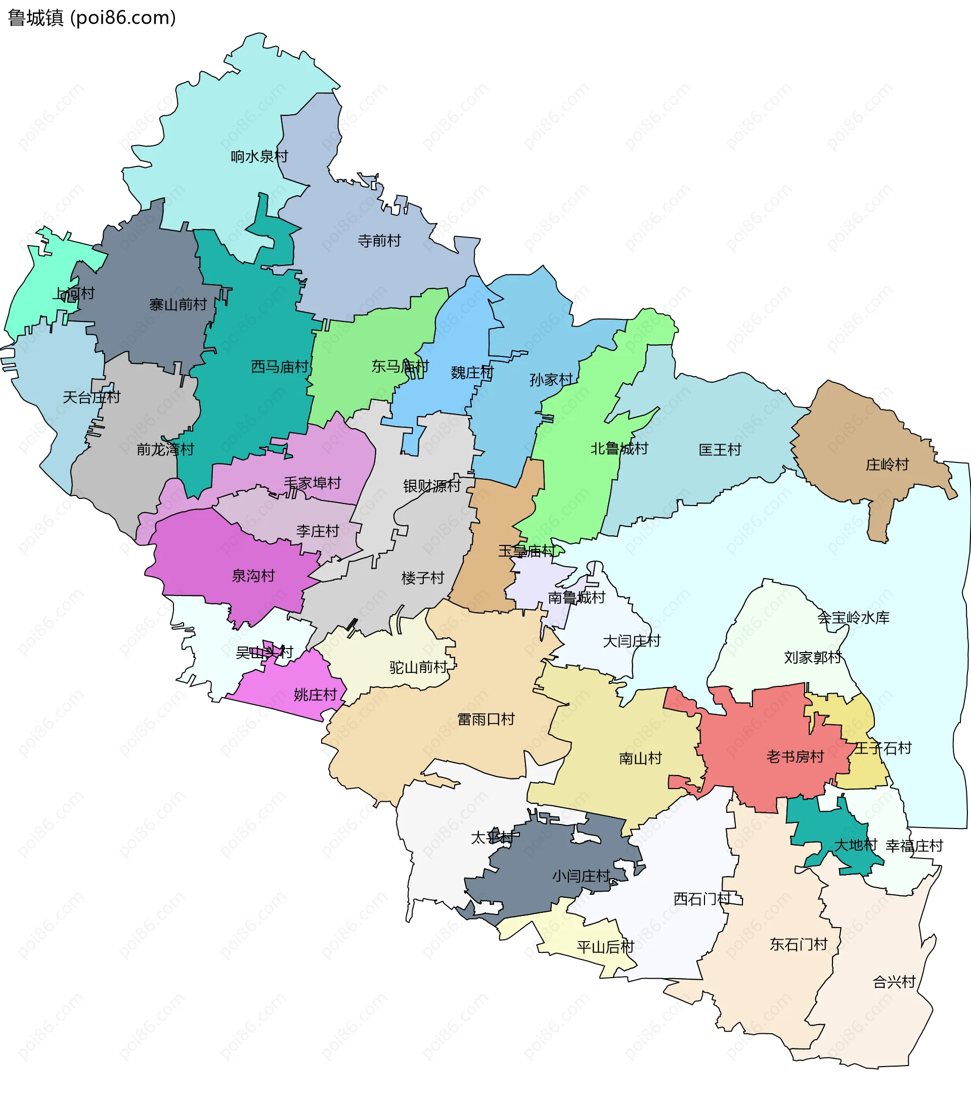 鲁城镇边界地图(五级行政区划)