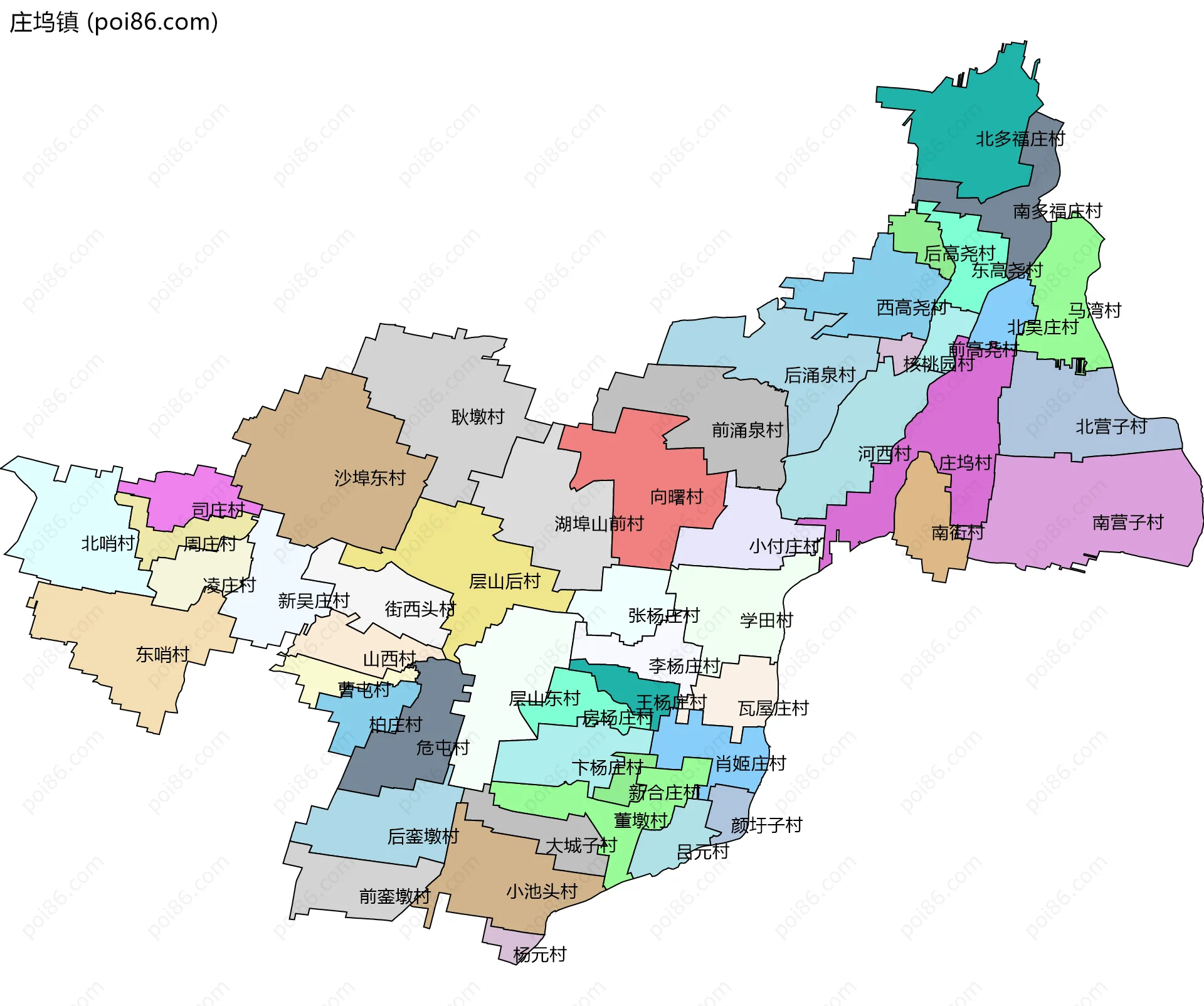 庄坞镇边界地图(五级行政区划)