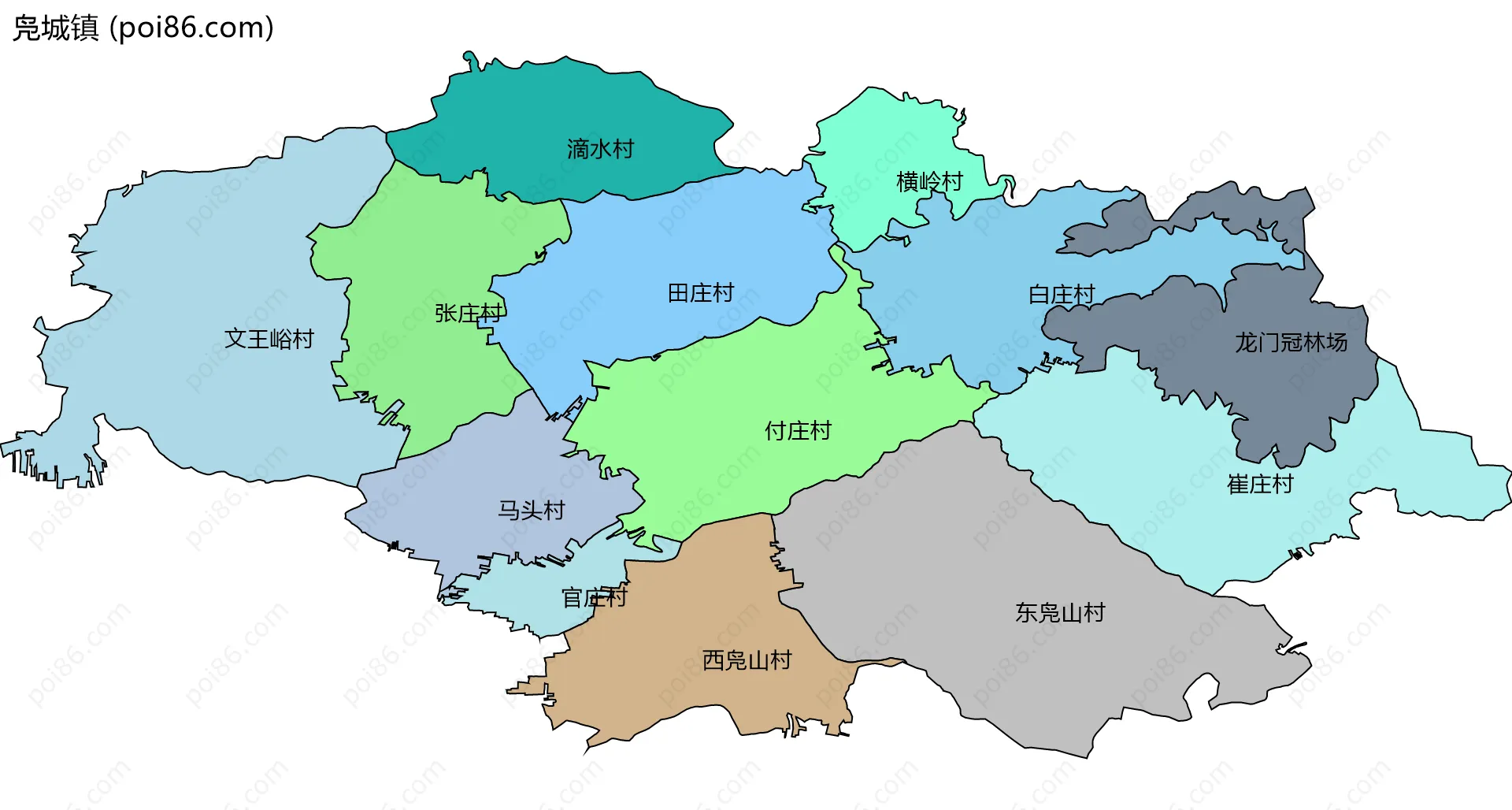 凫城镇边界地图(五级行政区划)