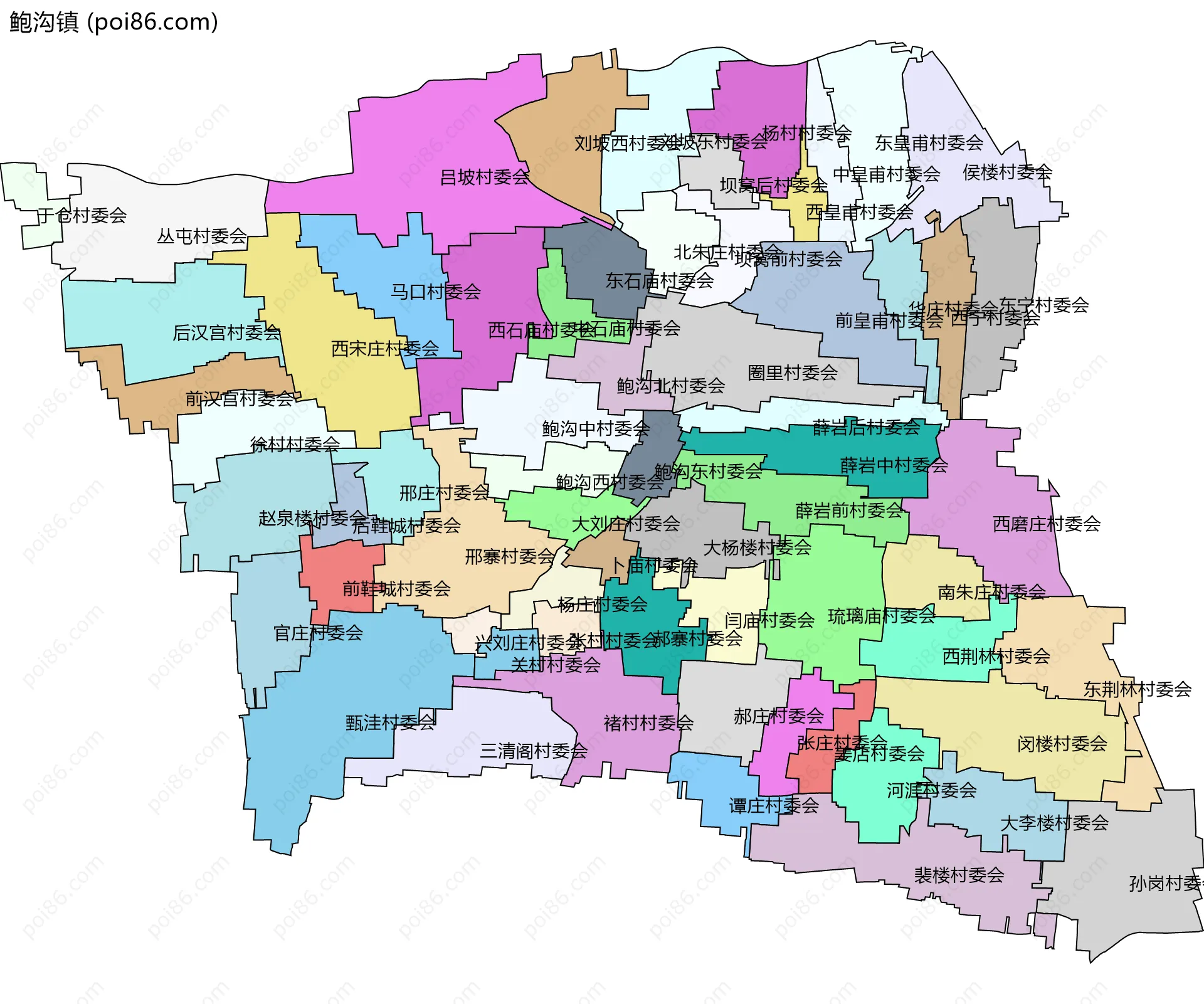 鲍沟镇边界地图(五级行政区划)