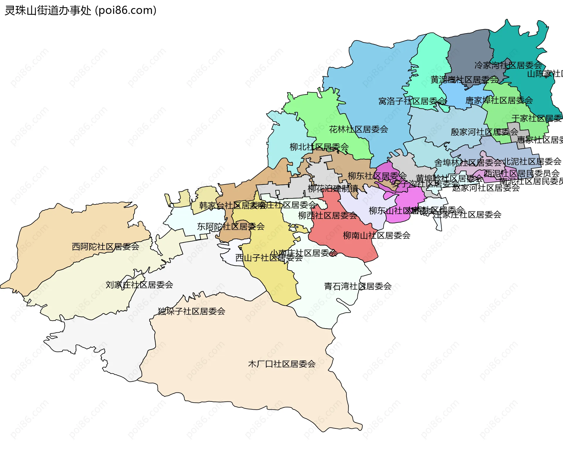 灵珠山街道办事处边界地图(五级行政区划)