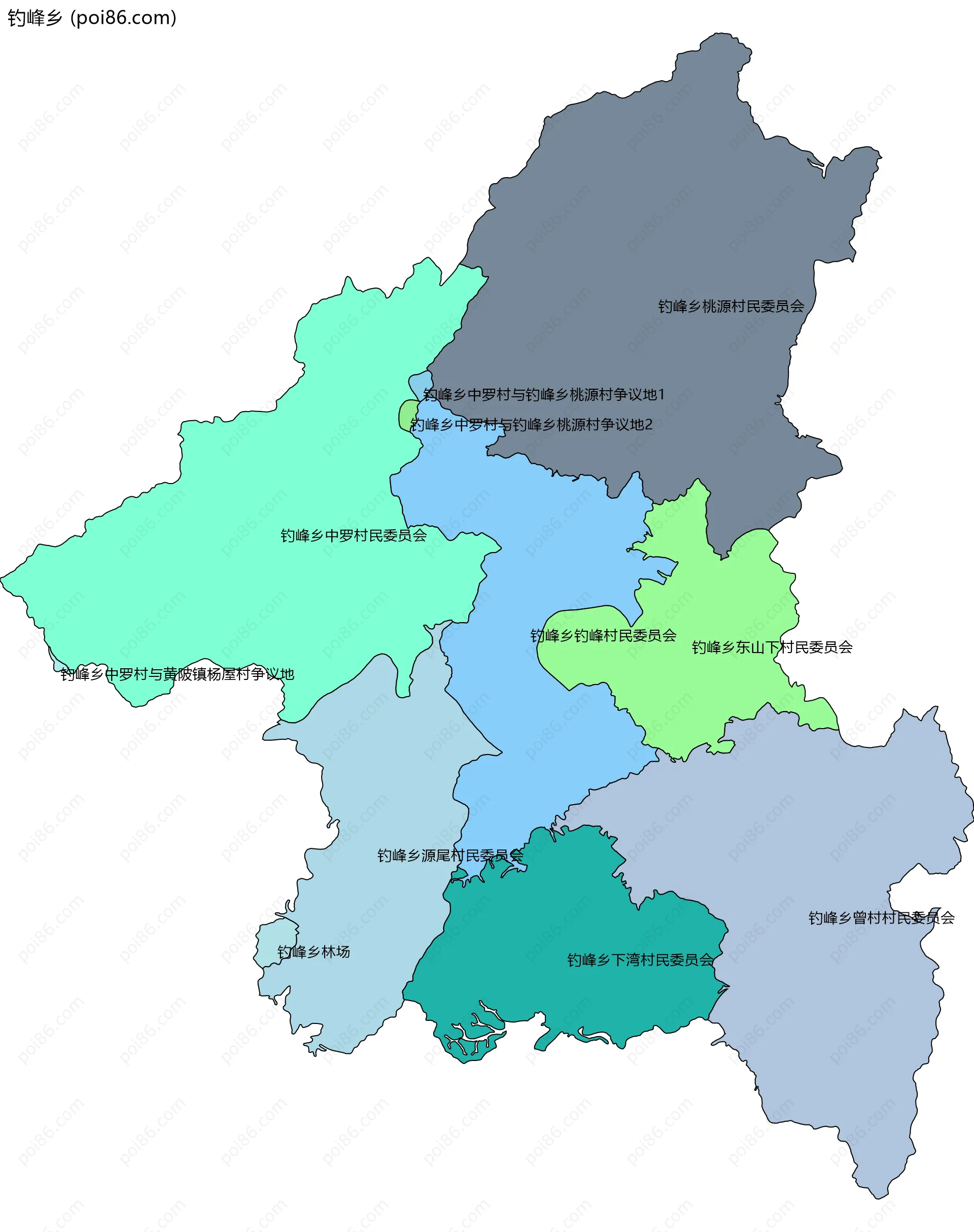 钓峰乡边界地图(五级行政区划)