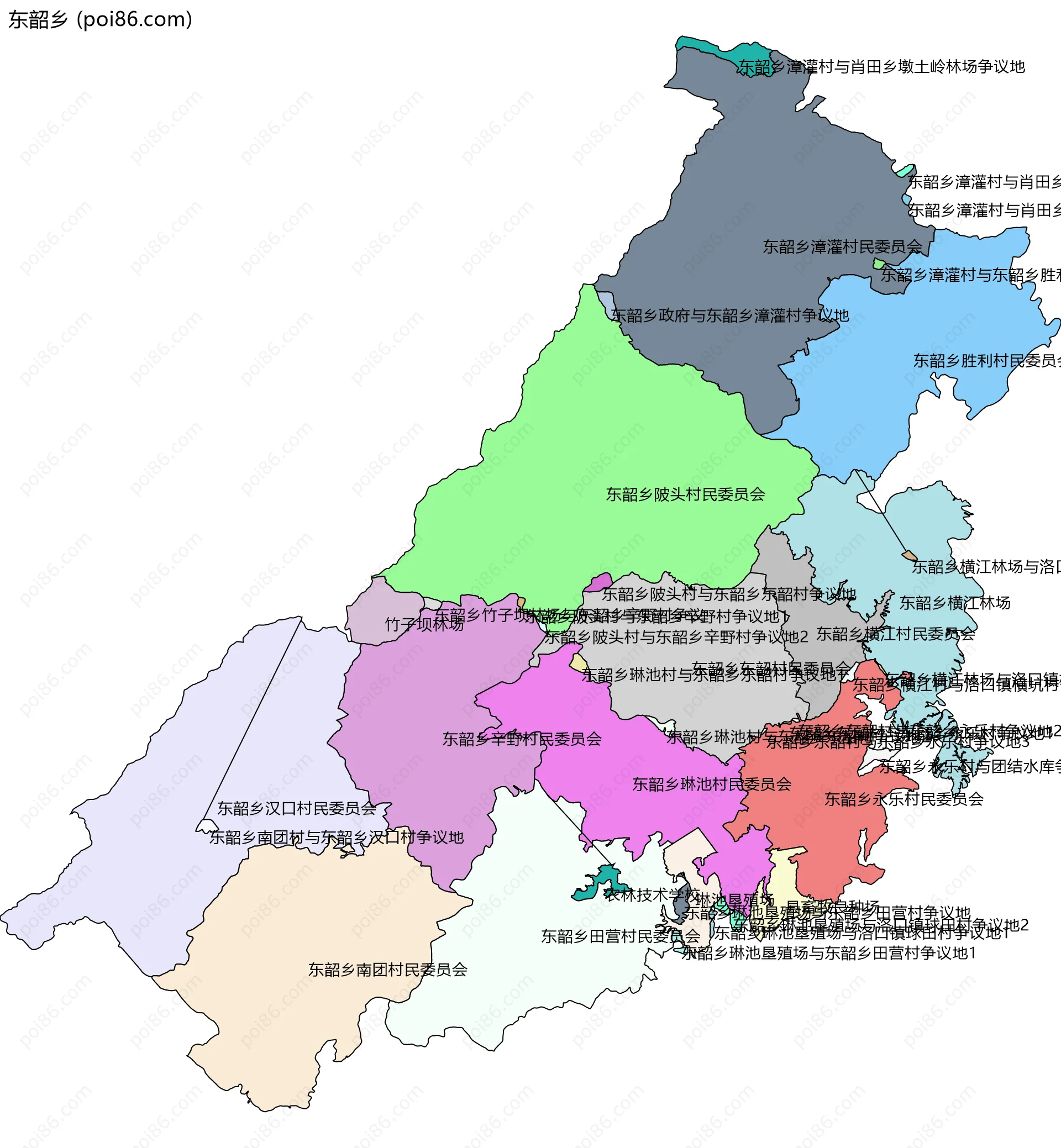 东韶乡边界地图(五级行政区划)