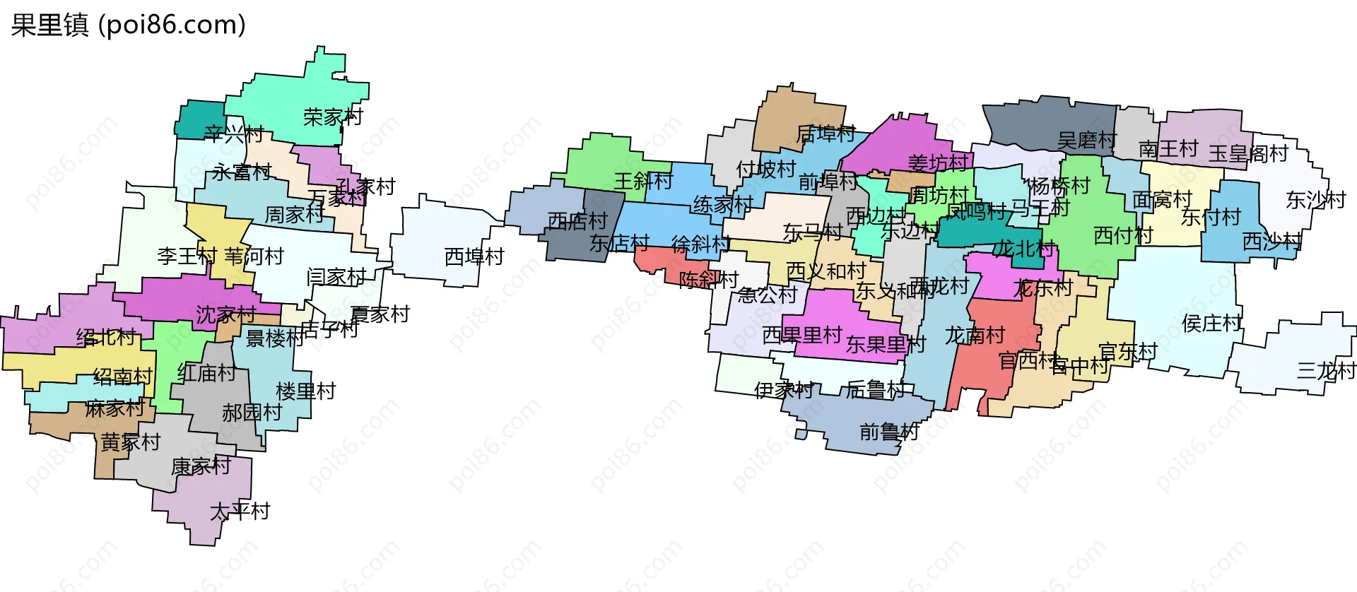 果里镇边界地图(五级行政区划)