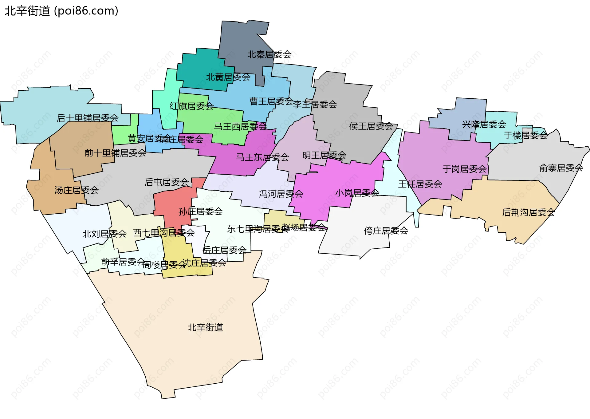 北辛街道边界地图(五级行政区划)