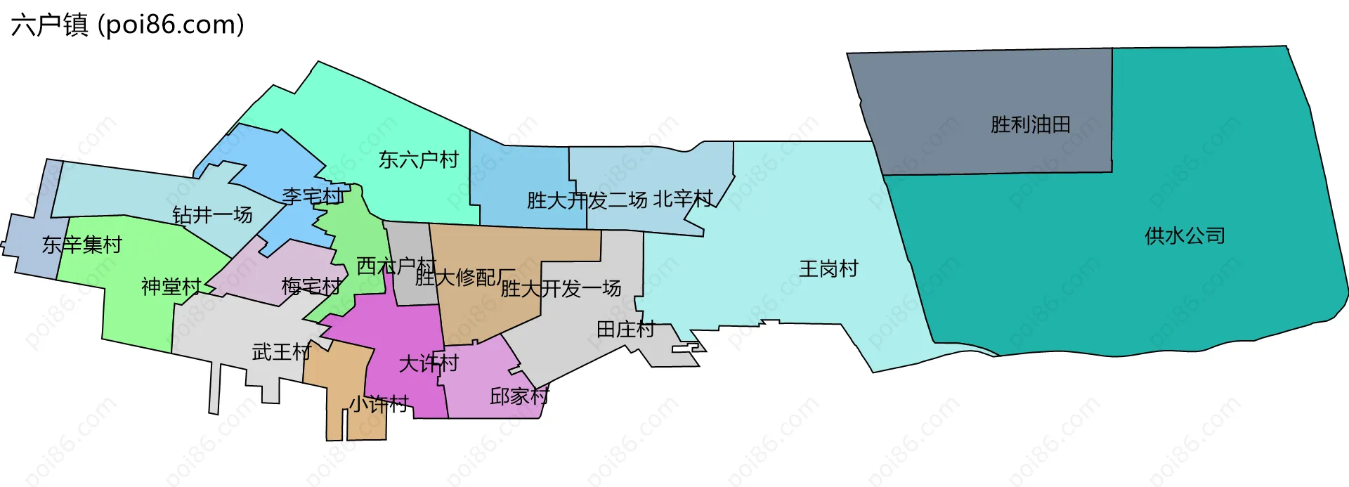 六户镇边界地图(五级行政区划)