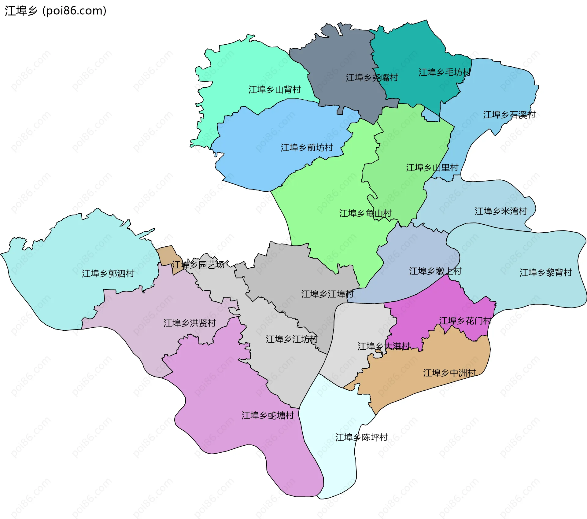 江埠乡边界地图(五级行政区划)