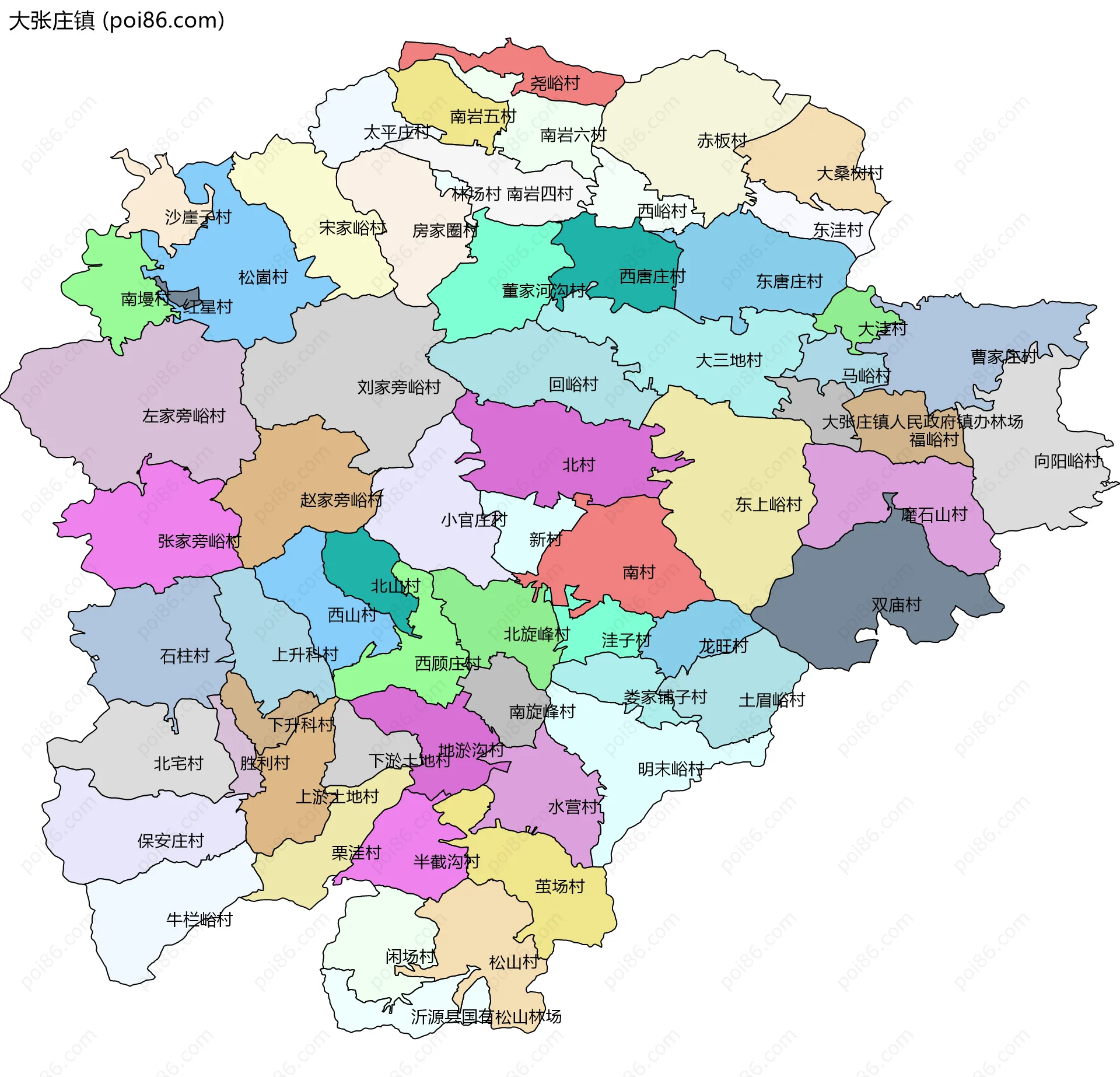 大张庄镇边界地图(五级行政区划)