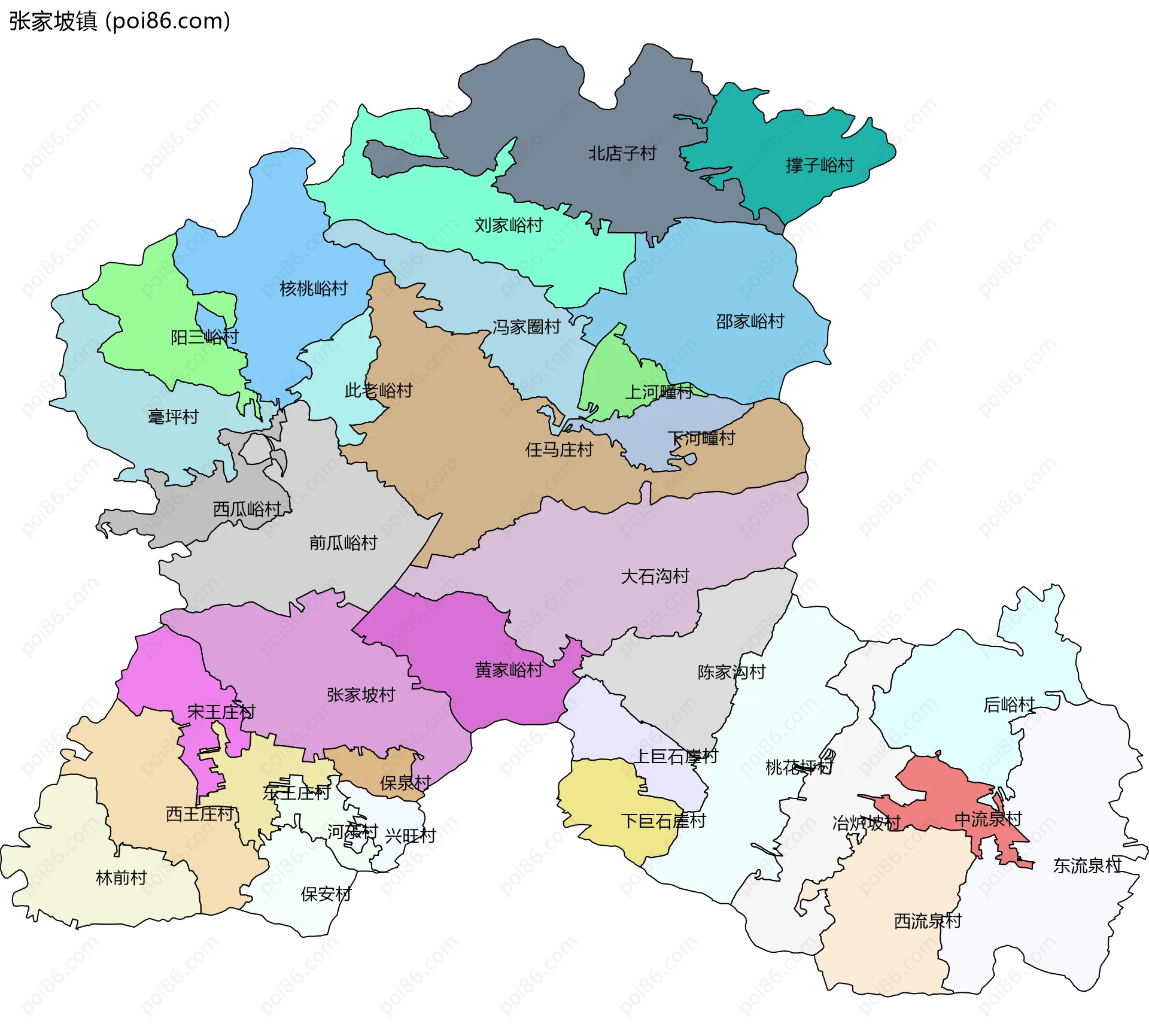 张家坡镇边界地图(五级行政区划)