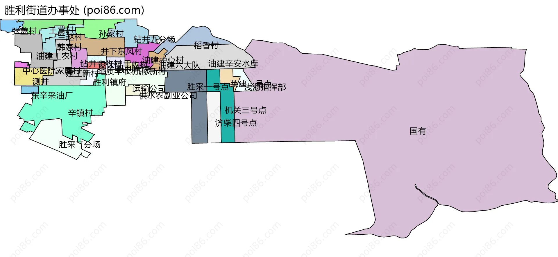 胜利街道办事处边界地图(五级行政区划)