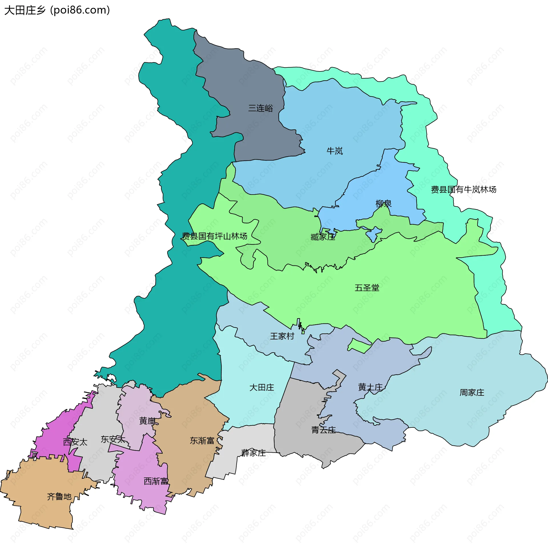 大田庄乡边界地图(五级行政区划)