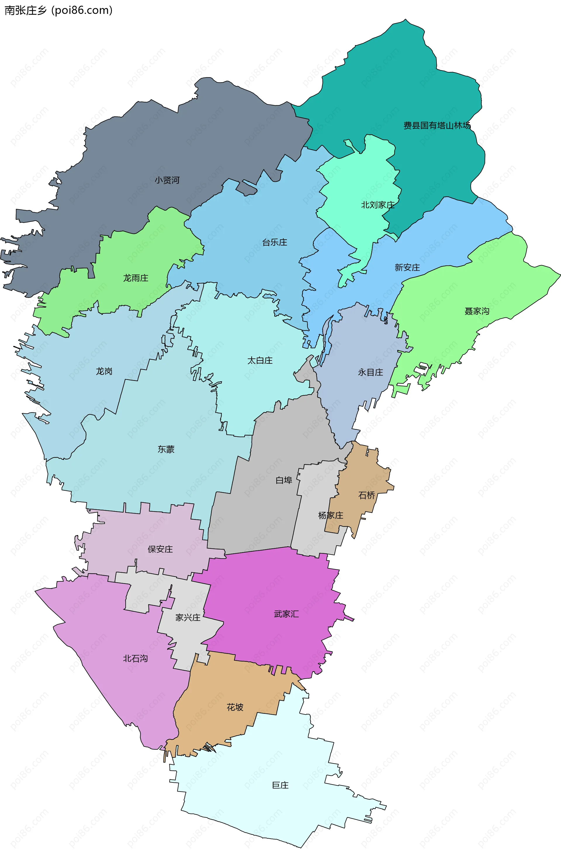 南张庄乡边界地图(五级行政区划)