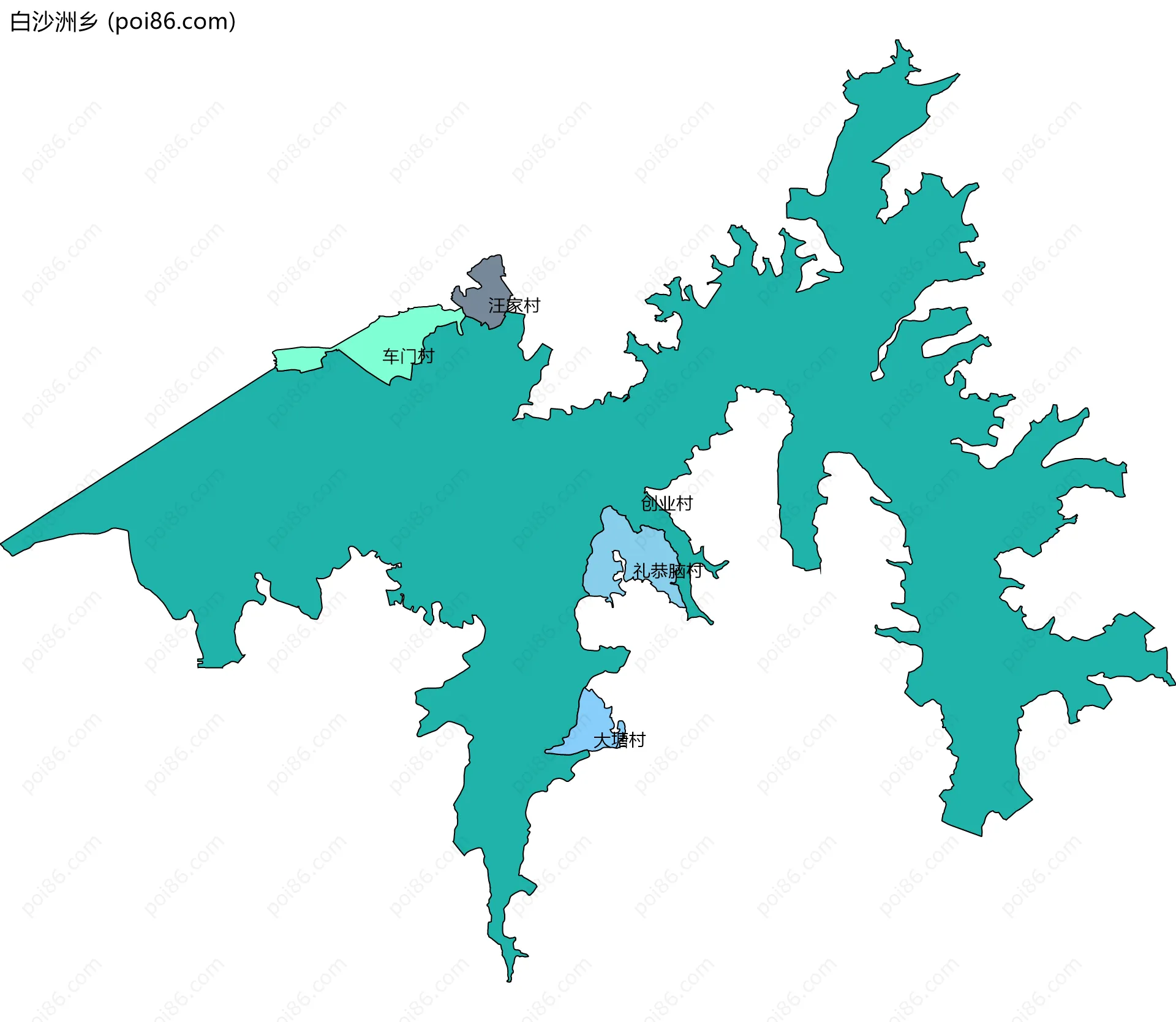 白沙洲乡边界地图(五级行政区划)