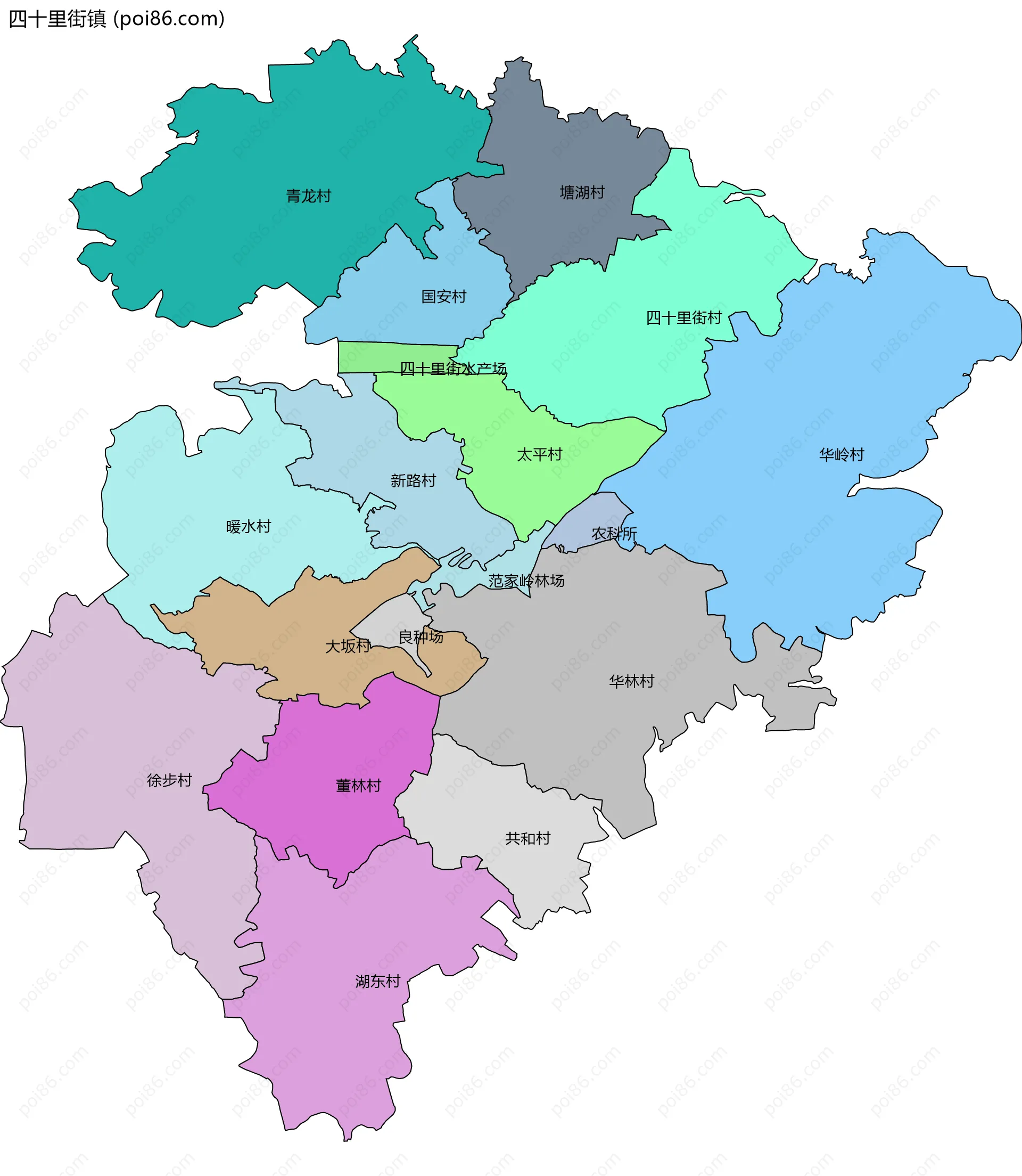 四十里街镇边界地图(五级行政区划)