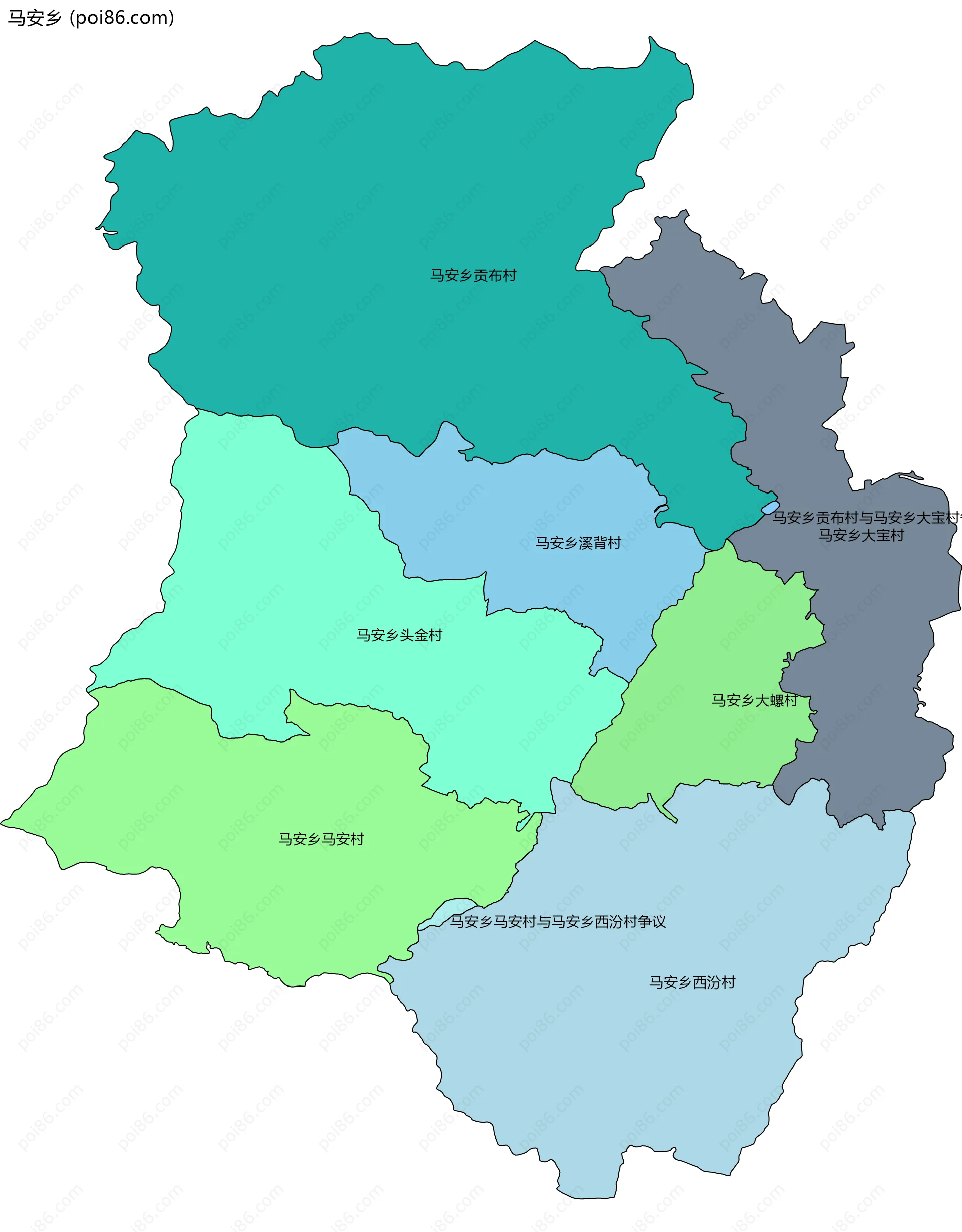 马安乡边界地图(五级行政区划)