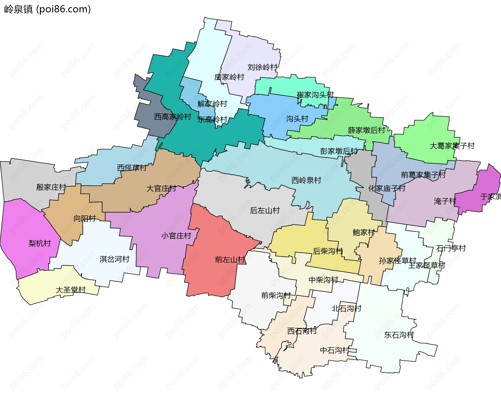 岭泉镇边界地图(五级行政区划)