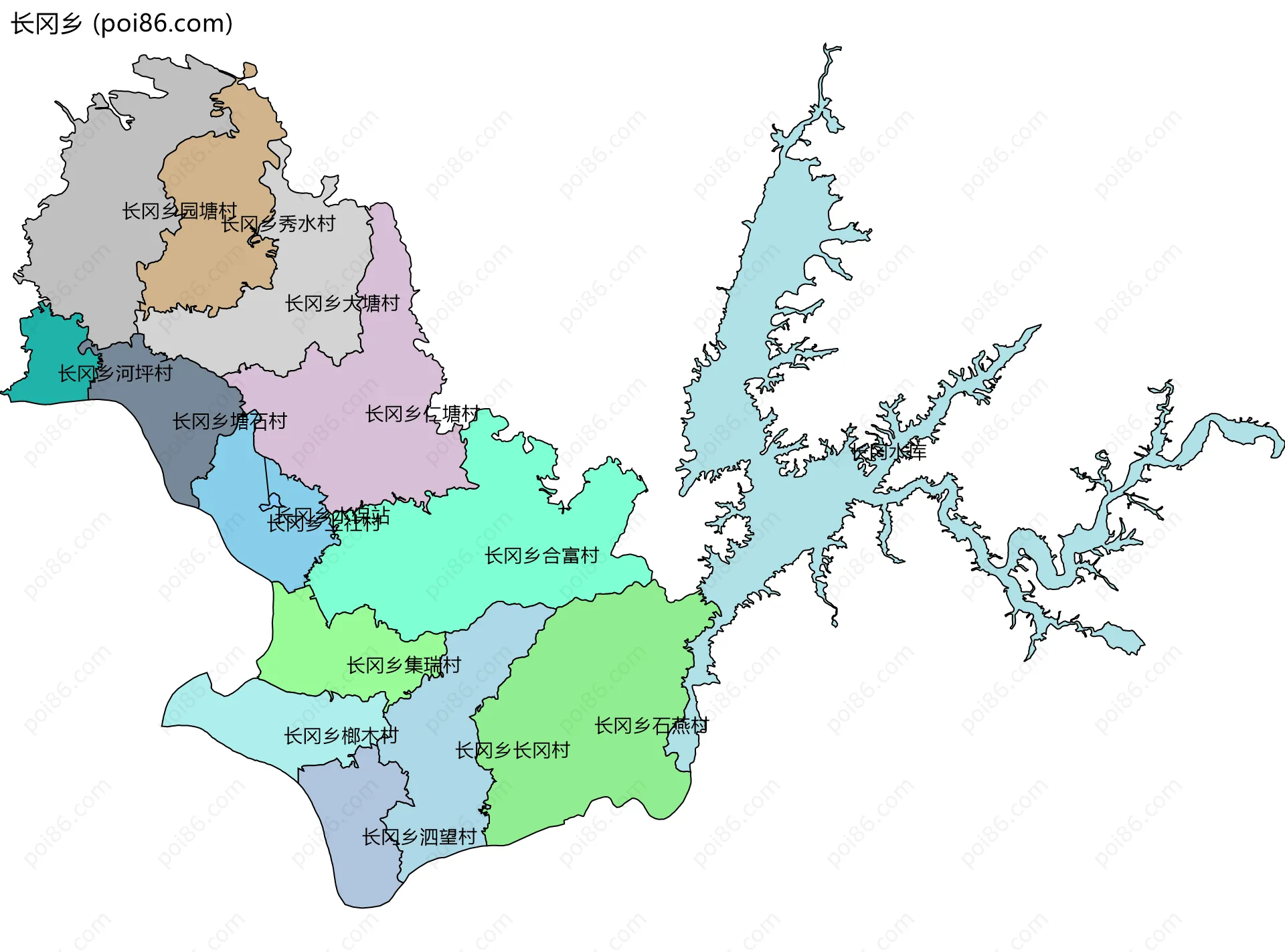 长冈乡边界地图(五级行政区划)