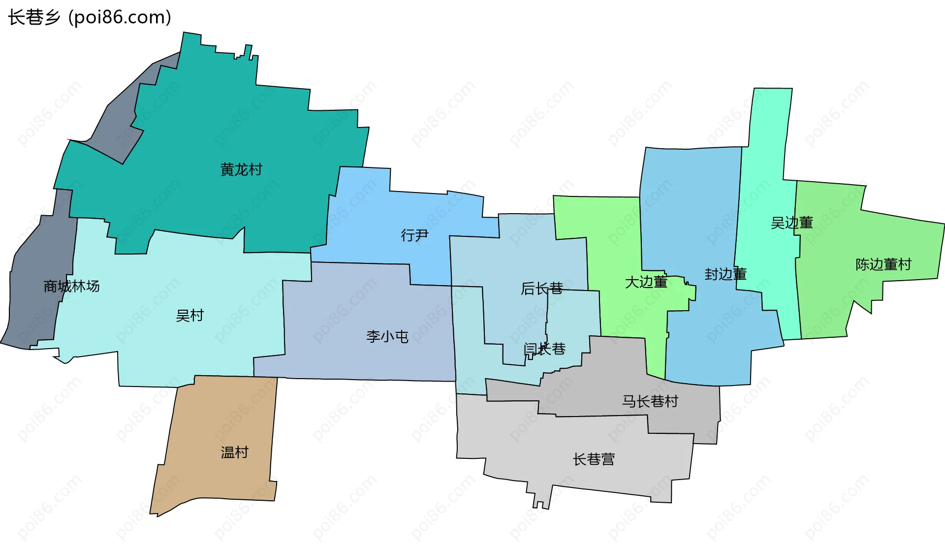 长巷乡边界地图(五级行政区划)
