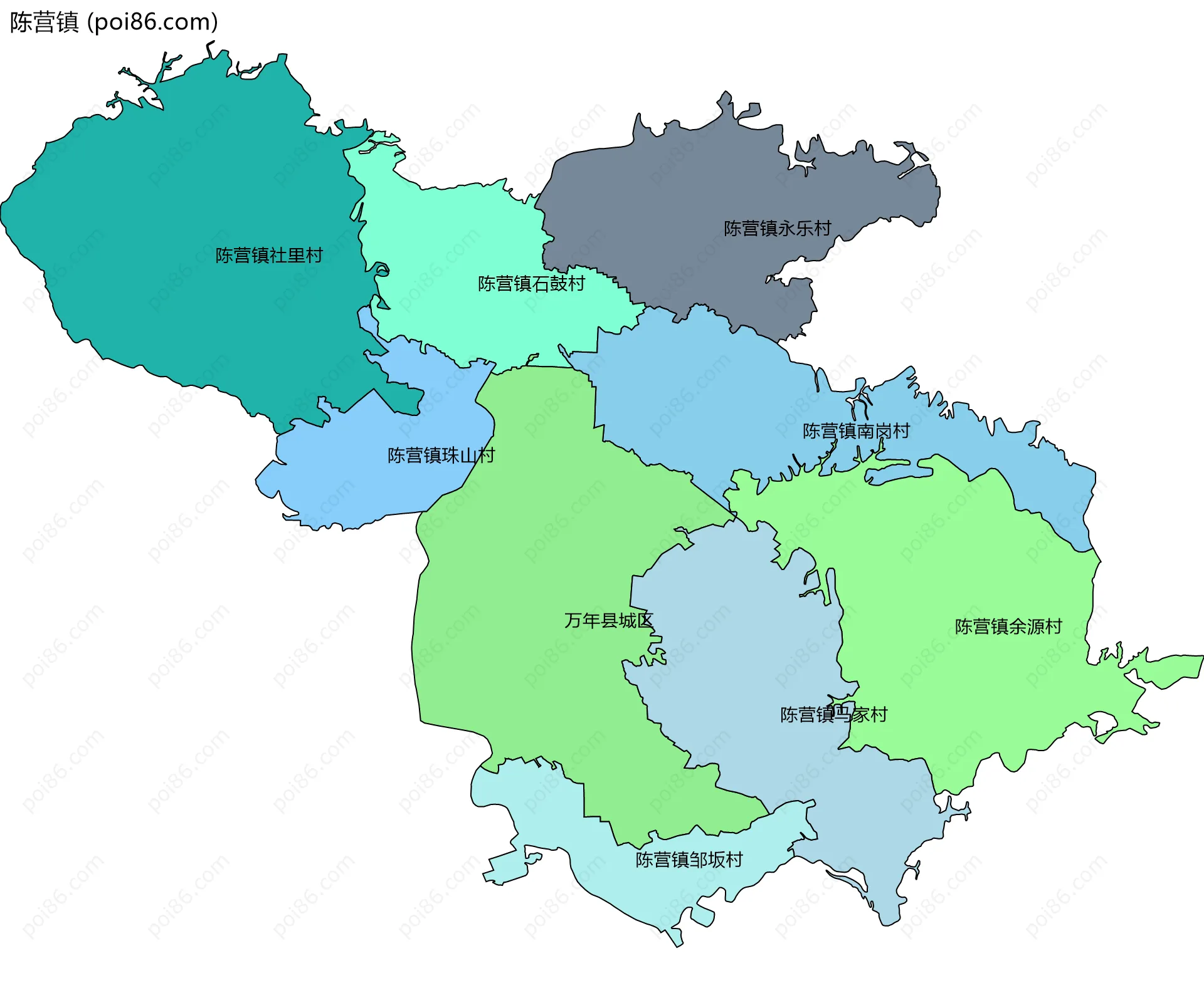 陈营镇边界地图(五级行政区划)