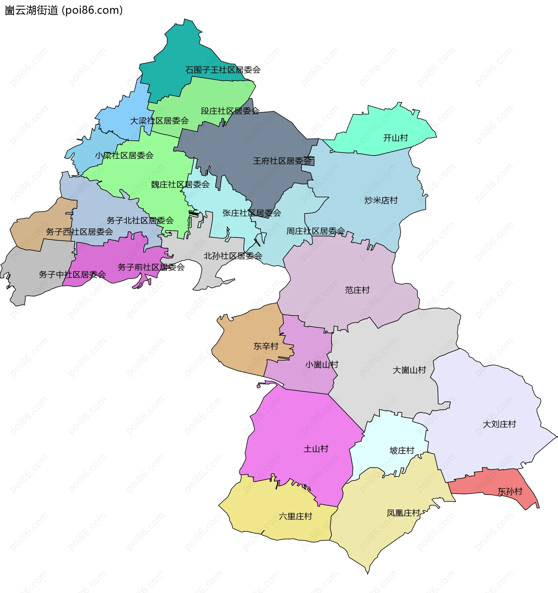 崮云湖街道边界地图(五级行政区划)