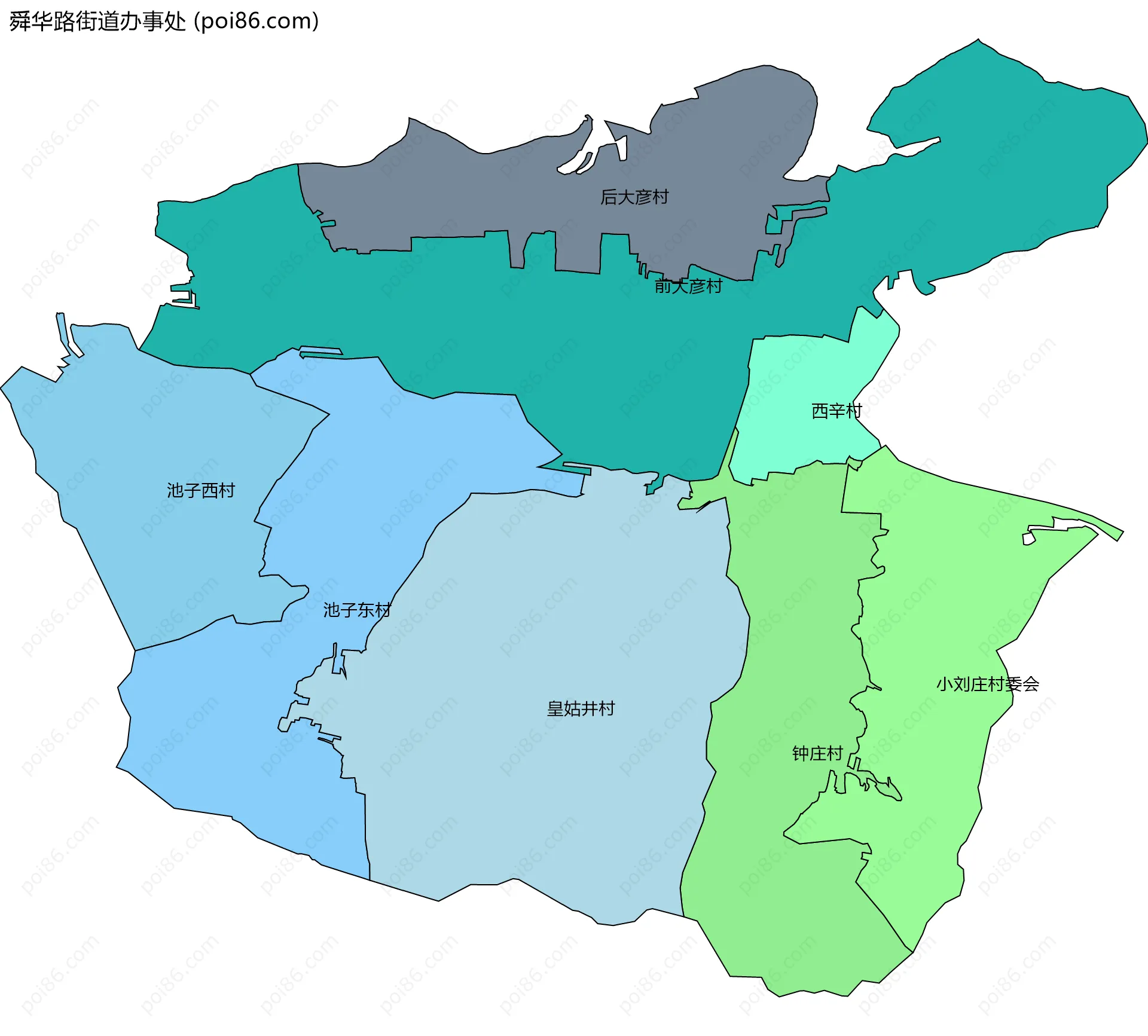 舜华路街道办事处边界地图(五级行政区划)