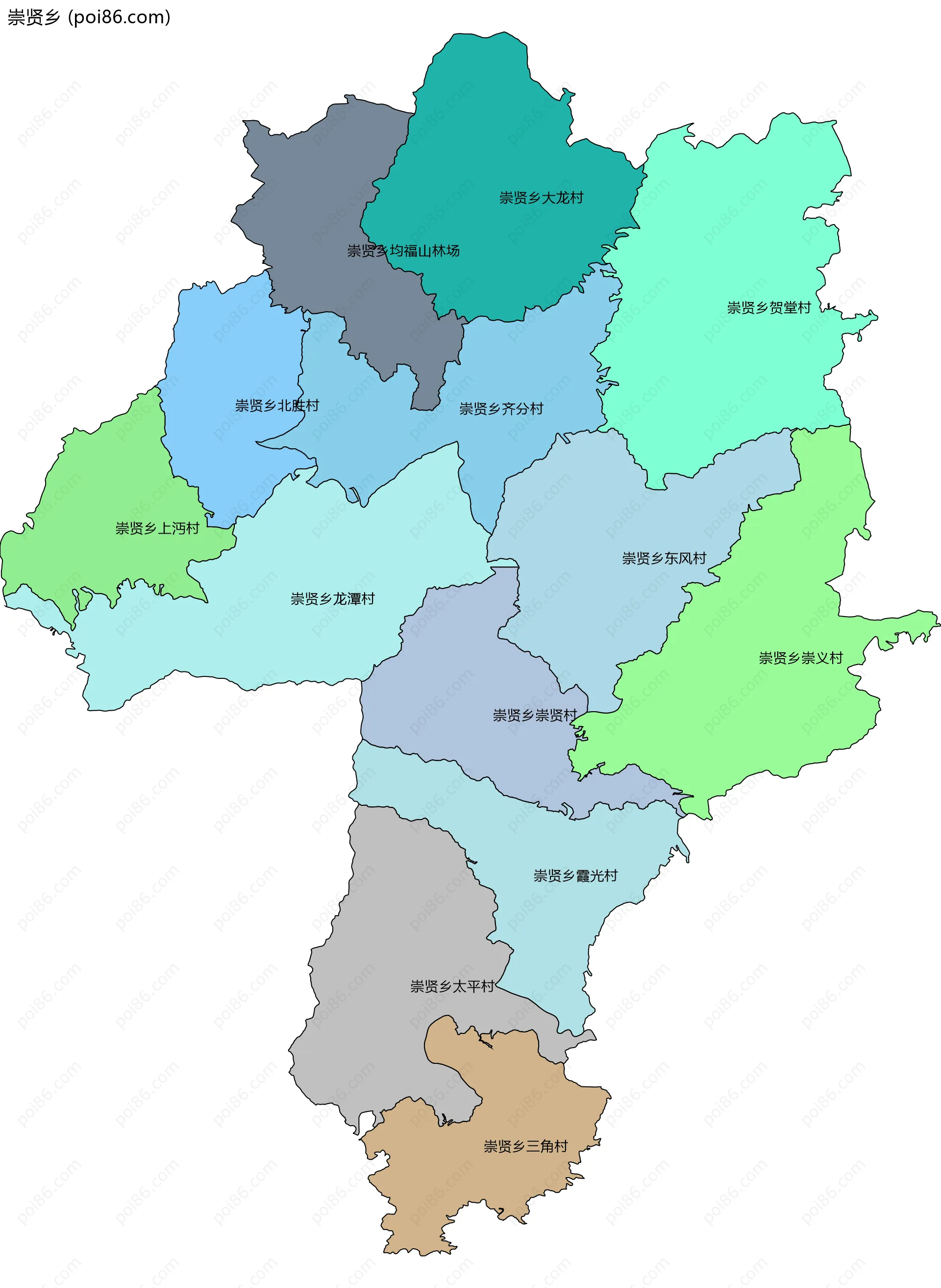 崇贤乡边界地图(五级行政区划)