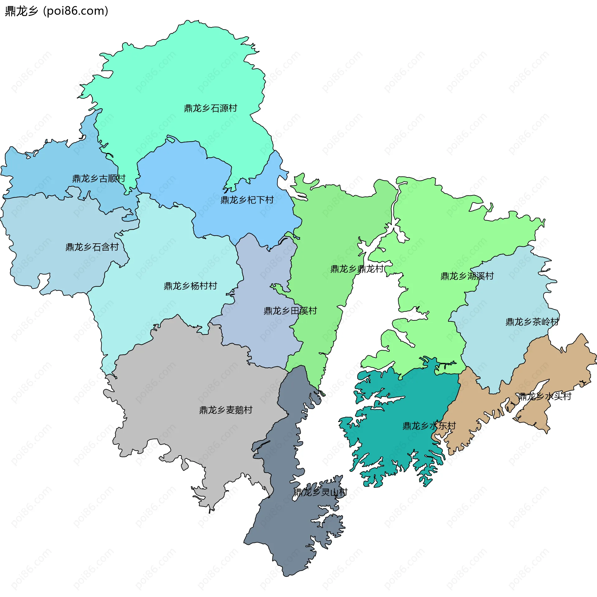 鼎龙乡边界地图(五级行政区划)