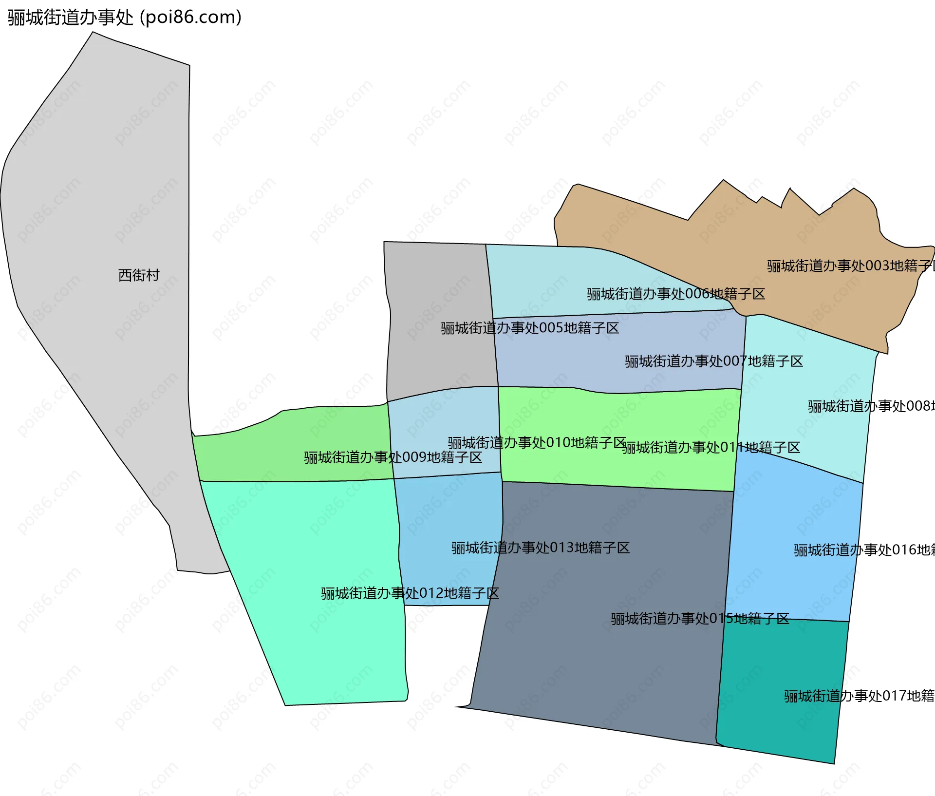 骊城街道办事处边界地图(五级行政区划)