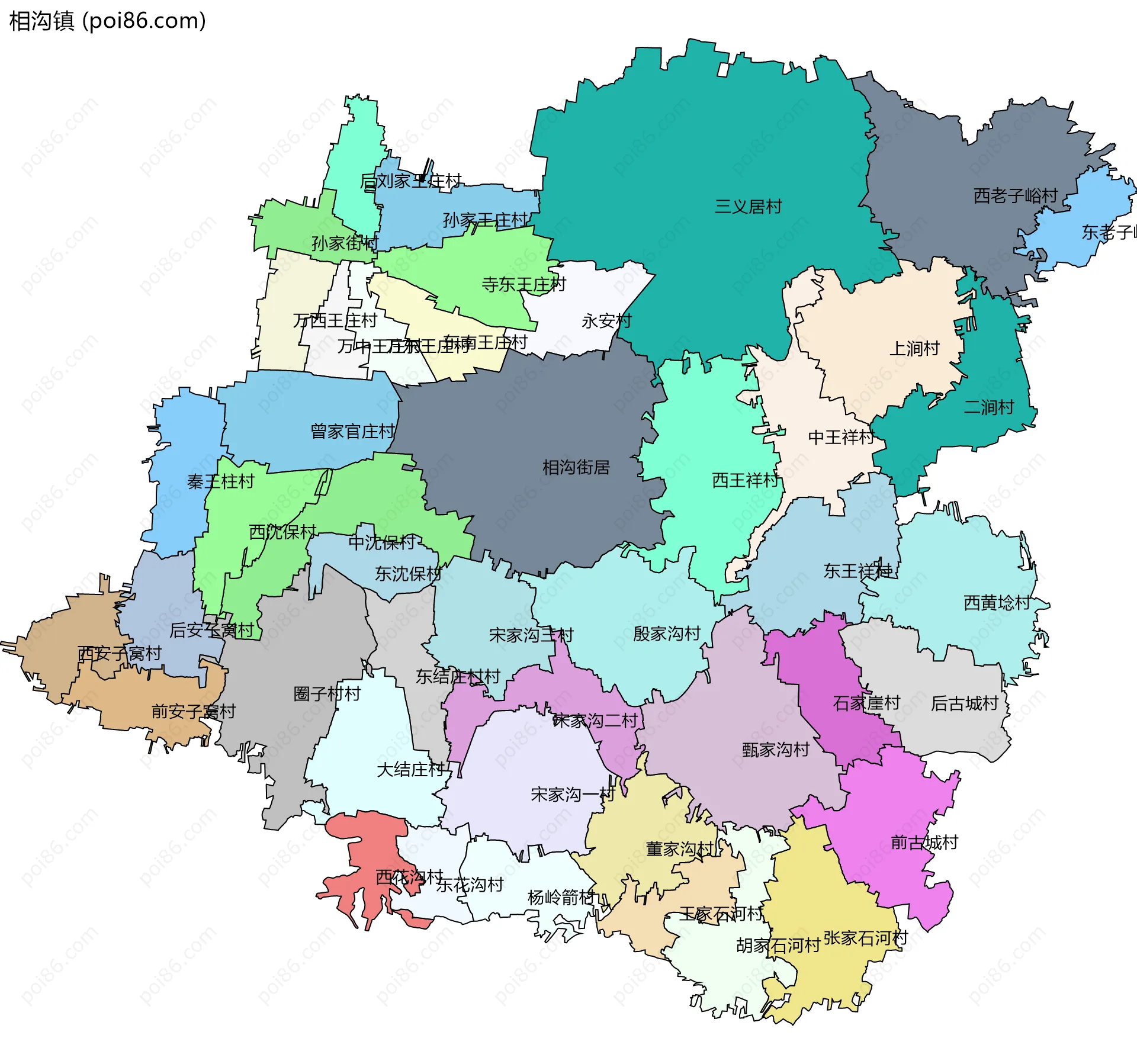 相沟镇边界地图(五级行政区划)