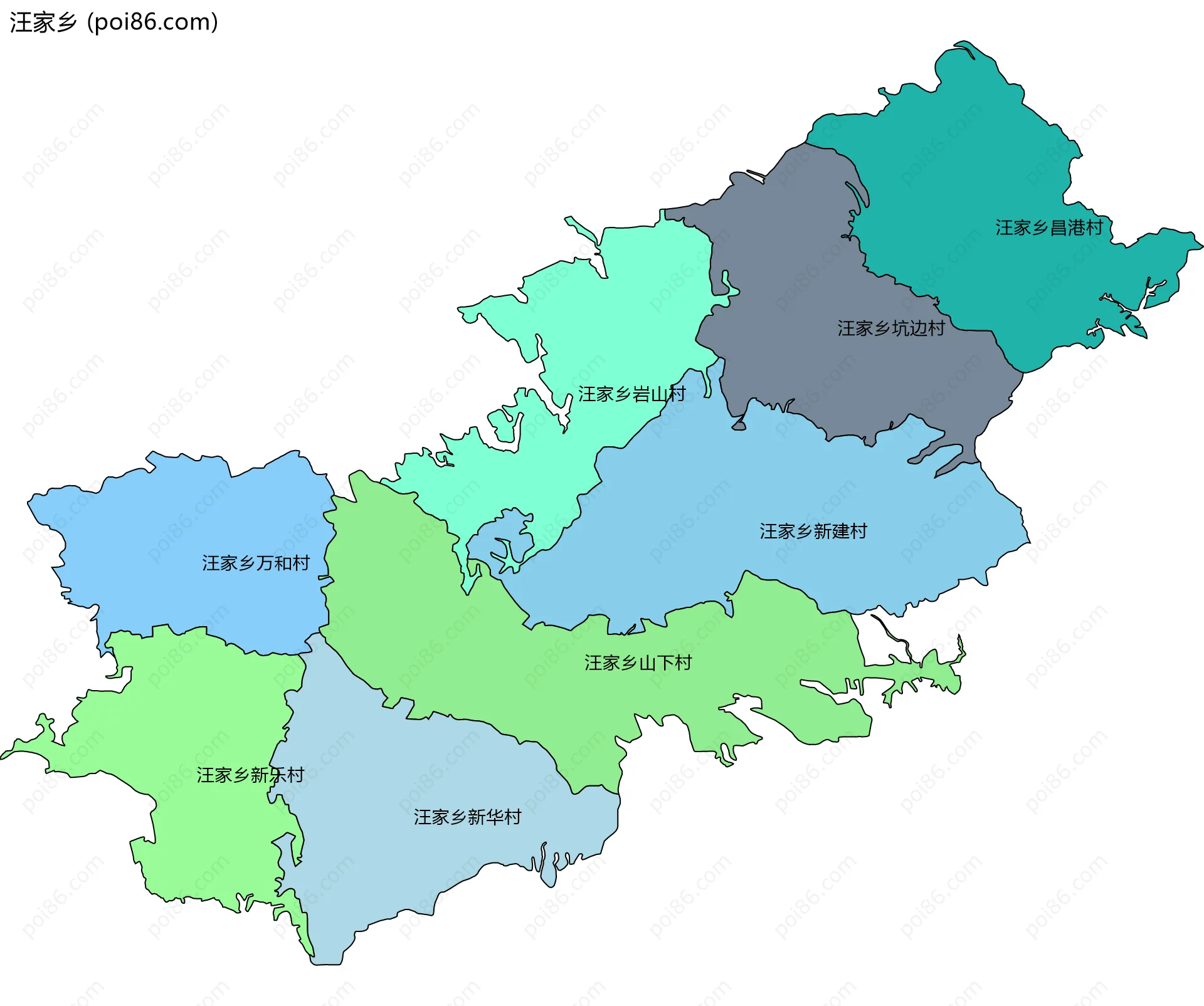 汪家乡边界地图(五级行政区划)