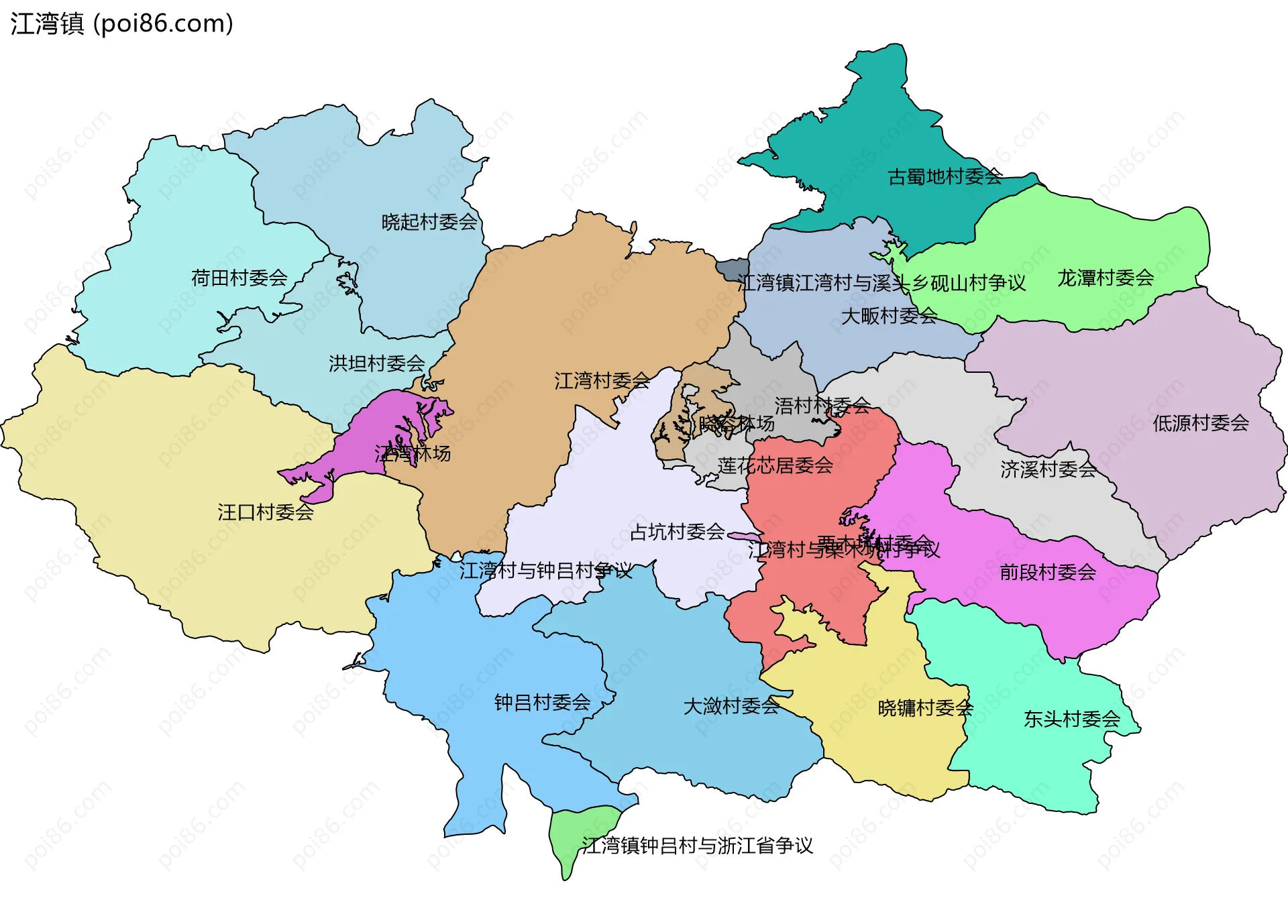 江湾镇边界地图(五级行政区划)