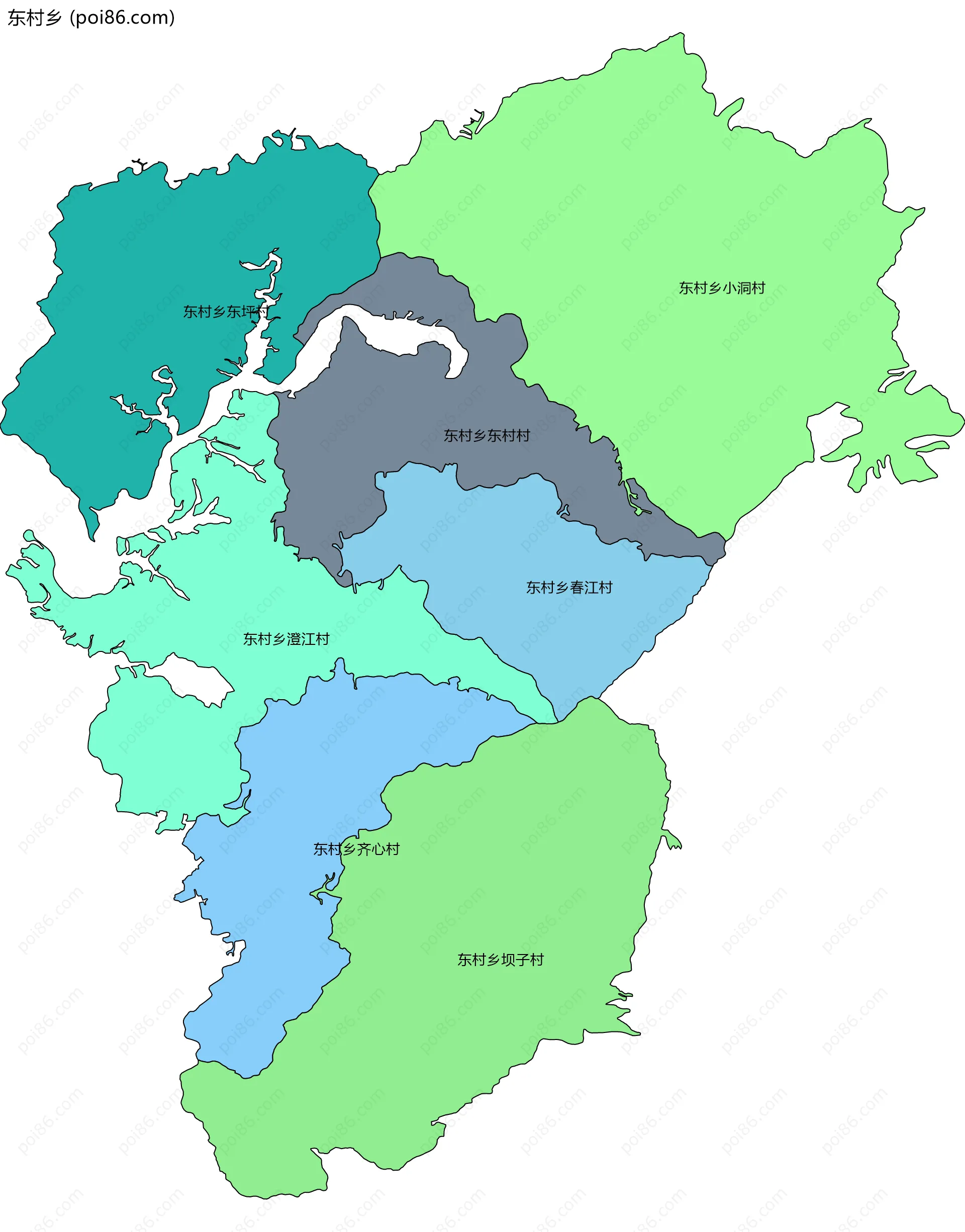 东村乡边界地图(五级行政区划)