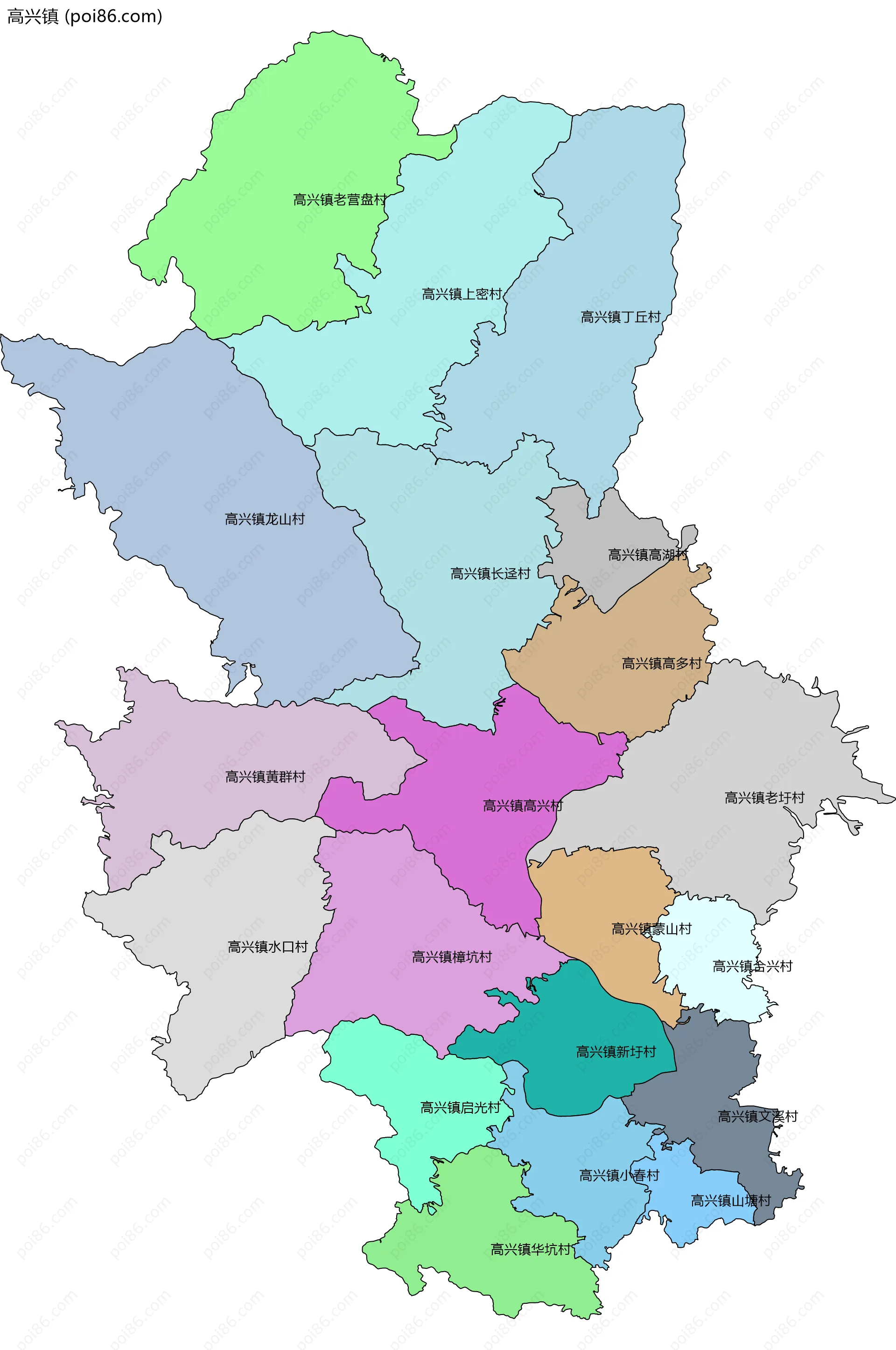 高兴镇边界地图(五级行政区划)