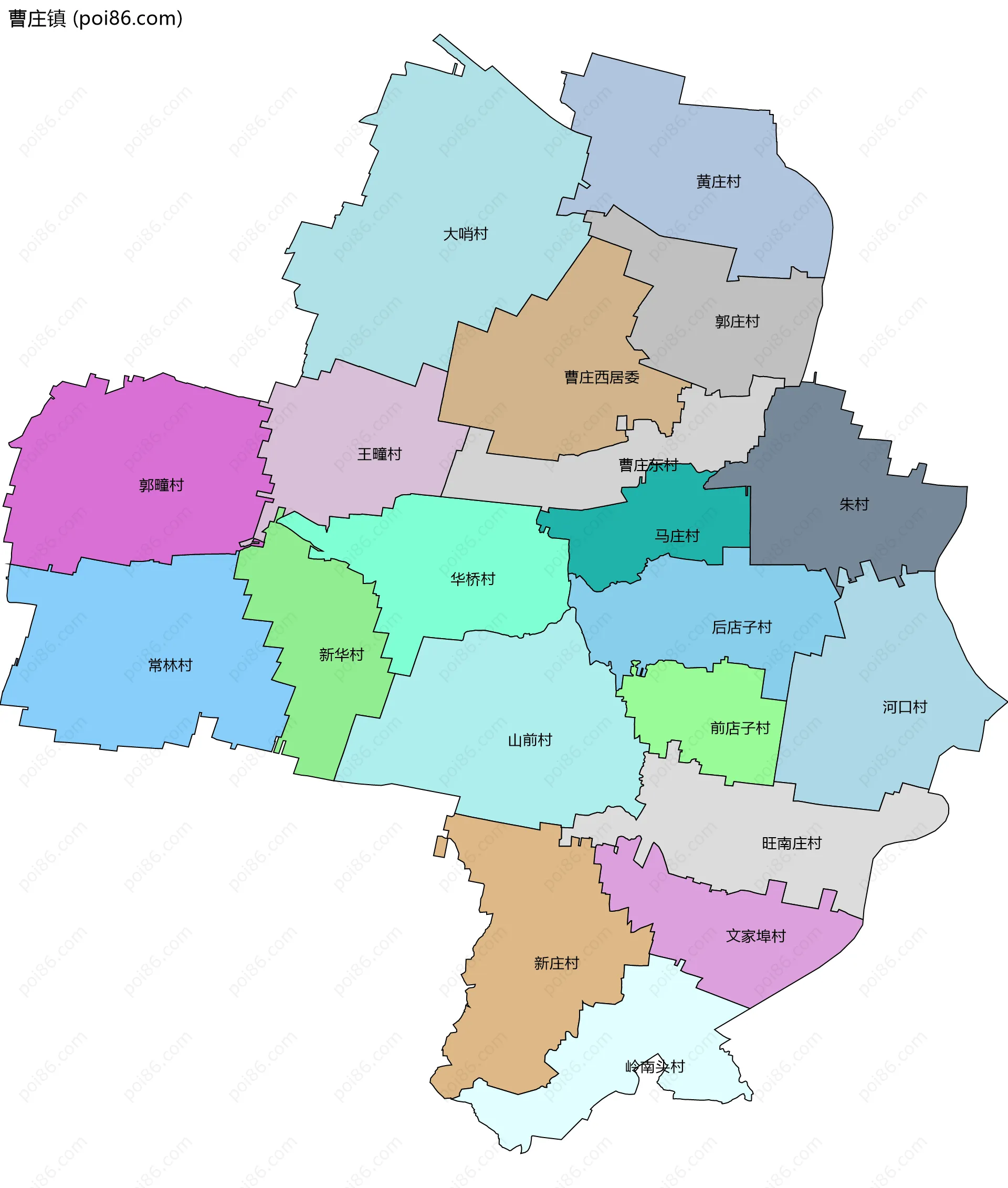 曹庄镇边界地图(五级行政区划)