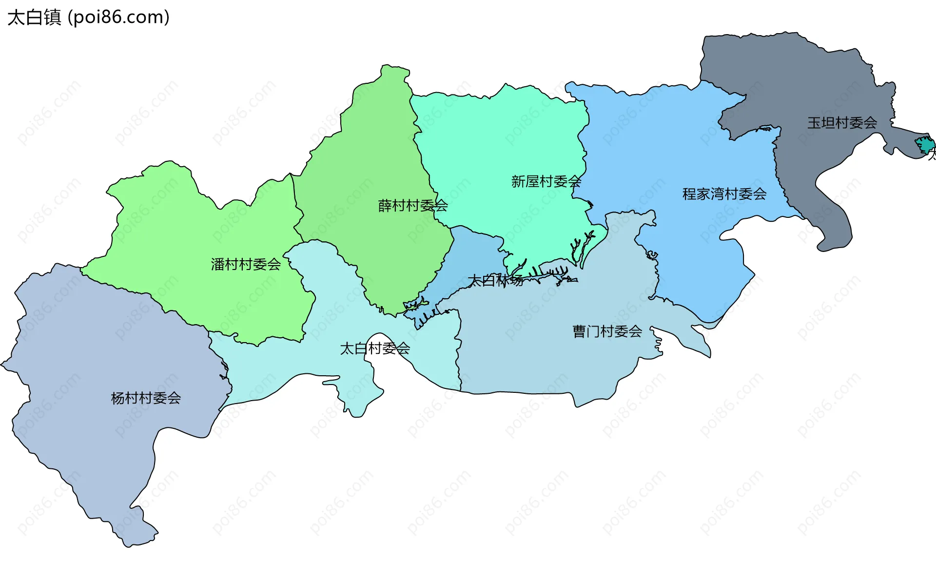 太白镇边界地图(五级行政区划)