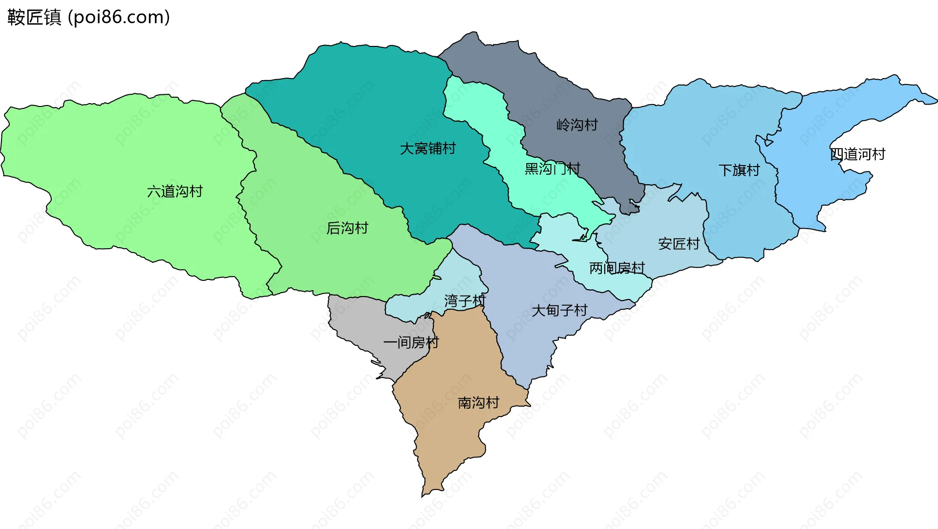 鞍匠镇边界地图(五级行政区划)