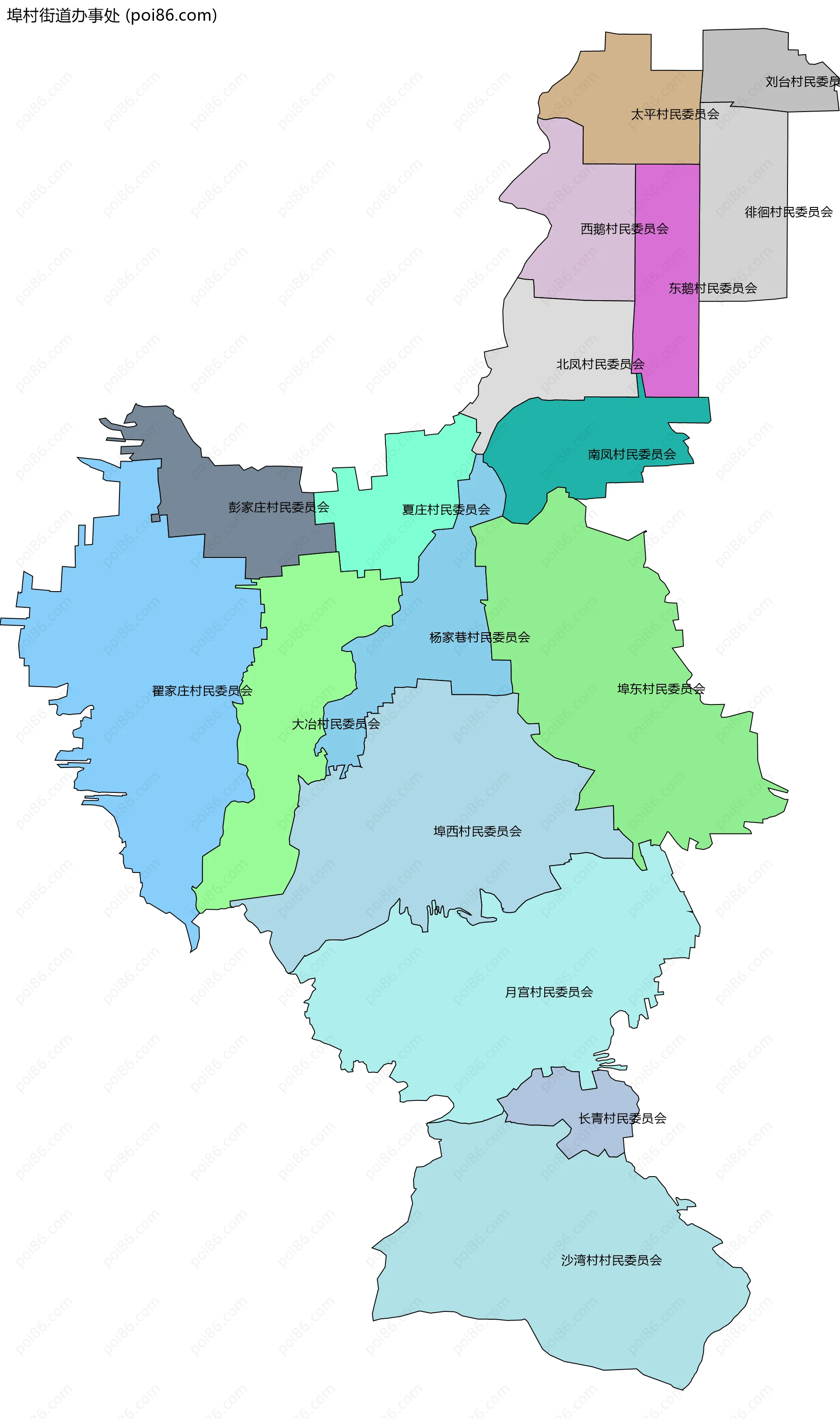 埠村街道办事处边界地图(五级行政区划)