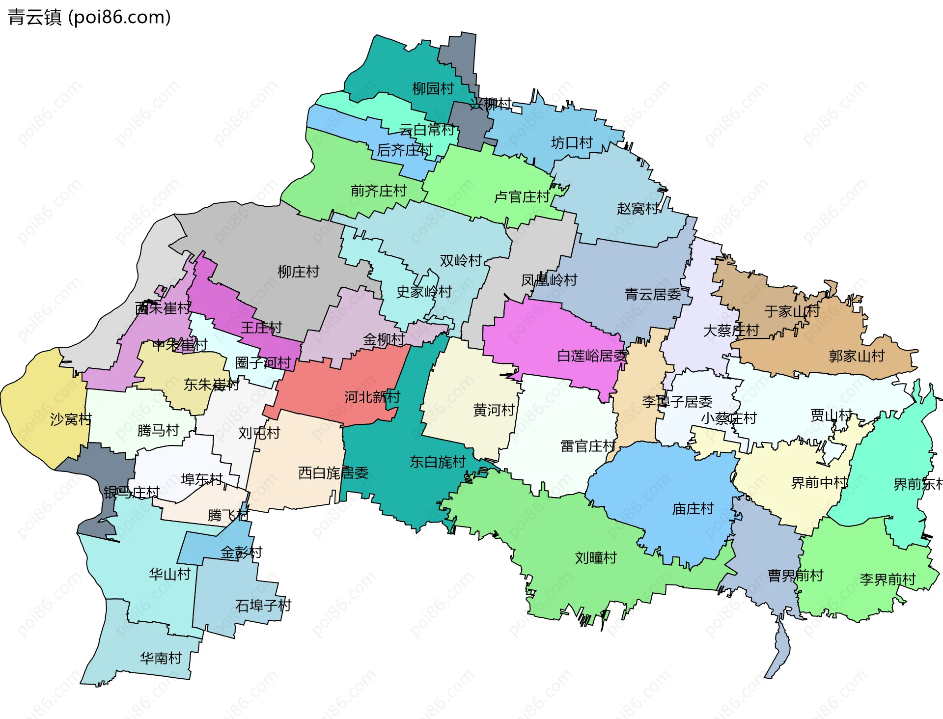 青云镇边界地图(五级行政区划)